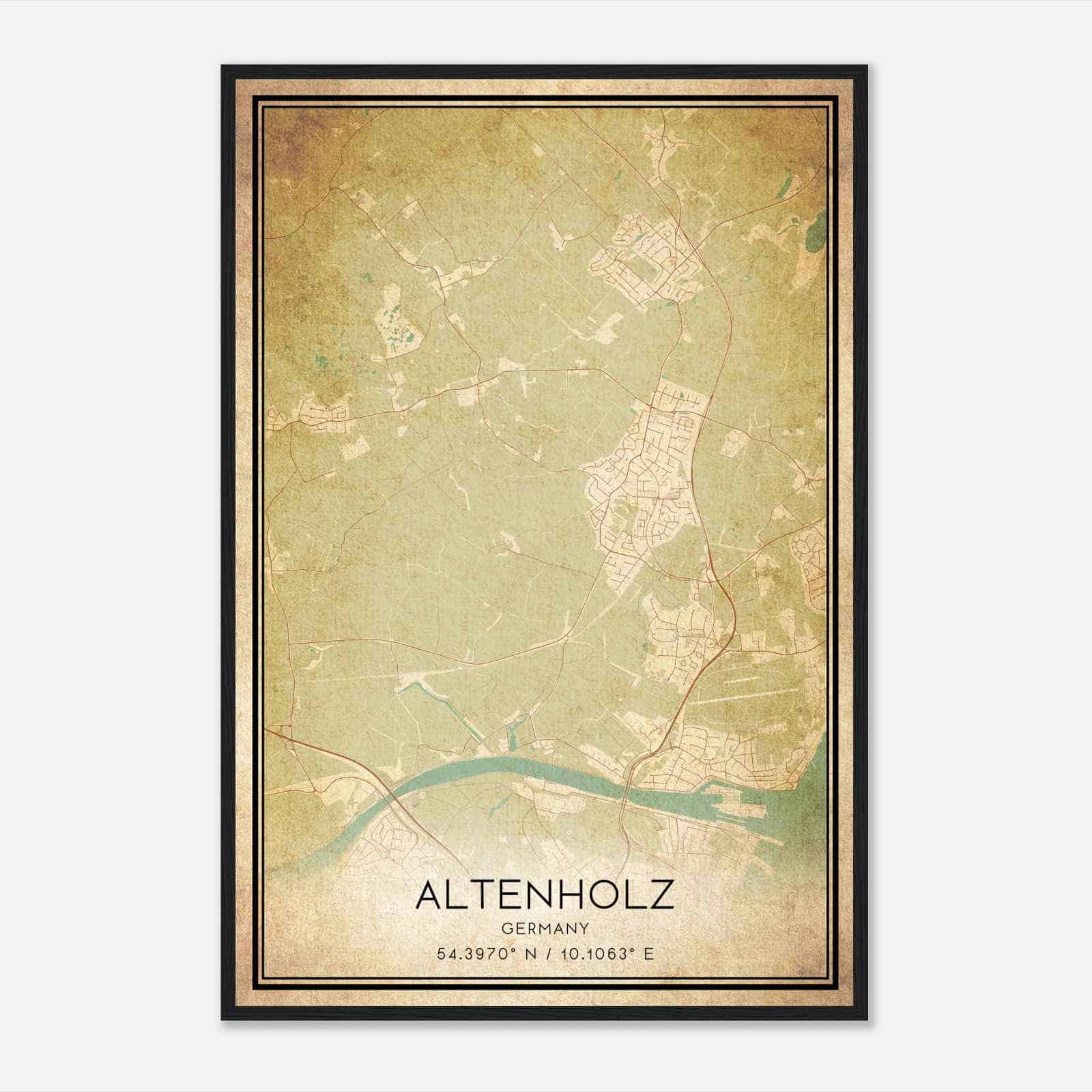 Vintage Altenholz Germany Map Poster, Altenholz City Road Wall Art Print