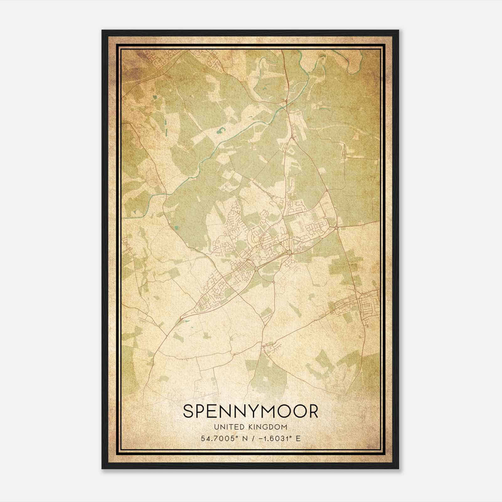 Vintage Spennymoor United Kingdom Map Poster, Spennymoor City Road Wall Art Print