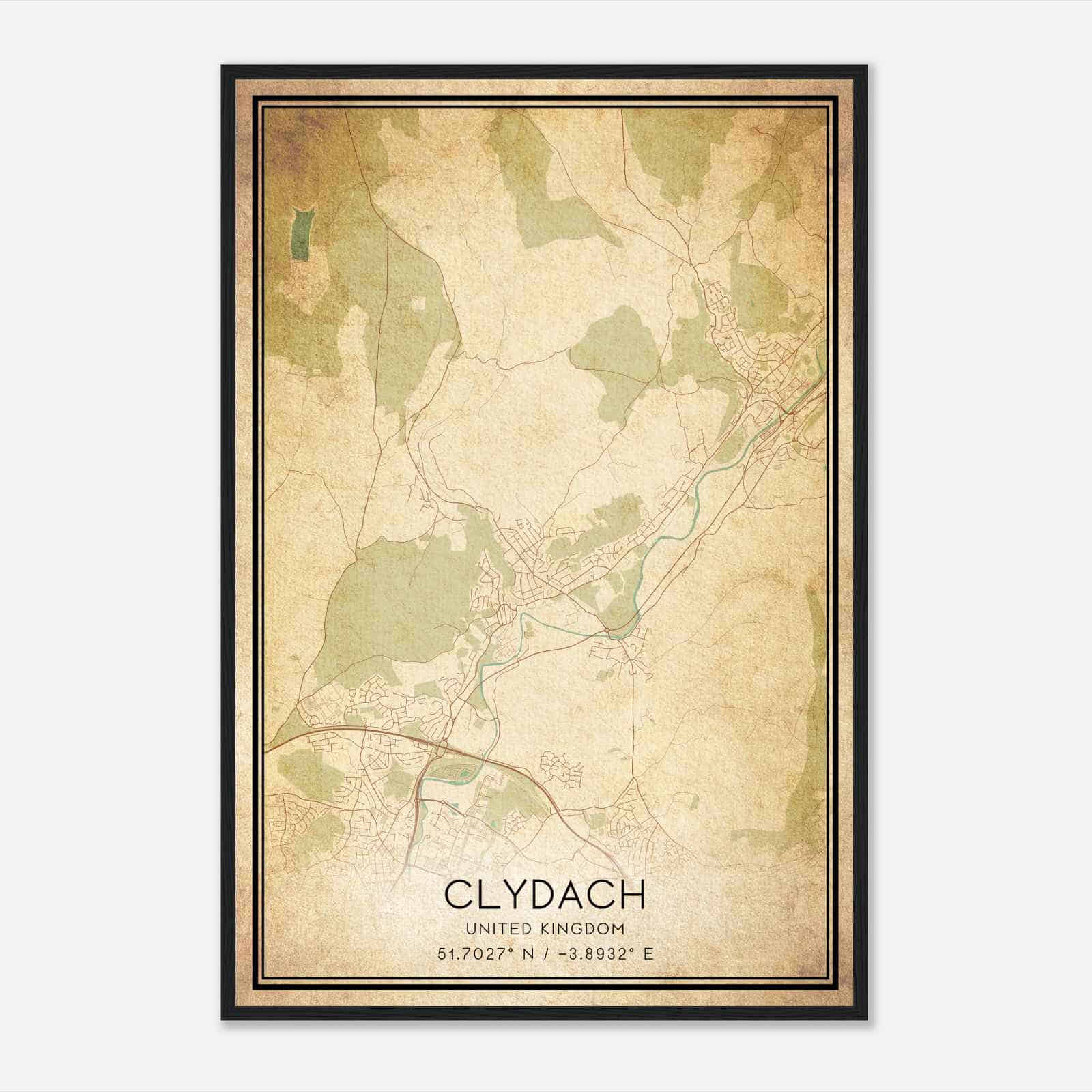 Vintage Clydach United Kingdom Map Poster, Clydach City Road Wall Art Print