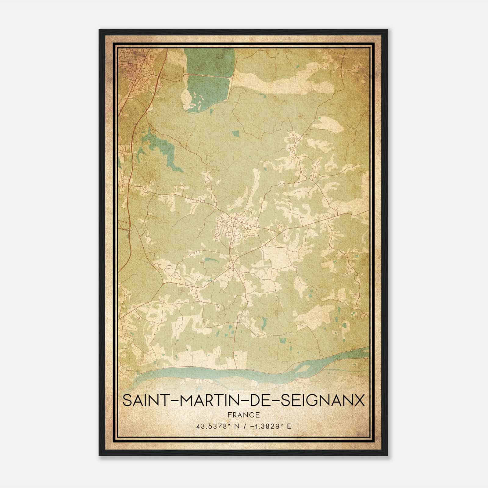 Vintage Saint-Martin-de-Seignanx France Map Poster, Saint-Martin-de-Seignanx City Road Wall Art Print