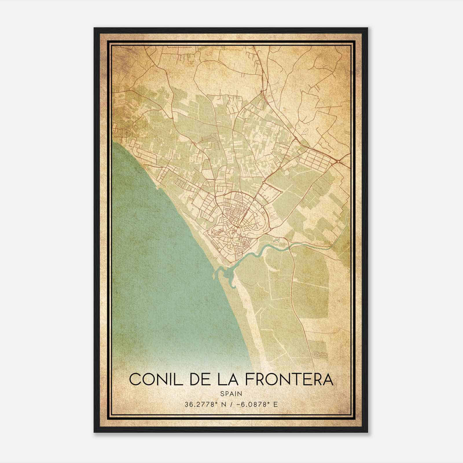 Vintage Conil de la Frontera Spain Map Poster, Conil de la Frontera City Road Wall Art Print