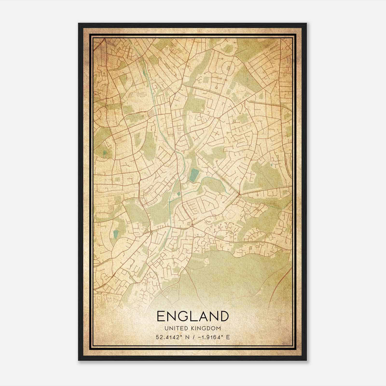 Vintage Kings Norton United Kingdom Map Poster, Kings Norton City Road Wall Art Print