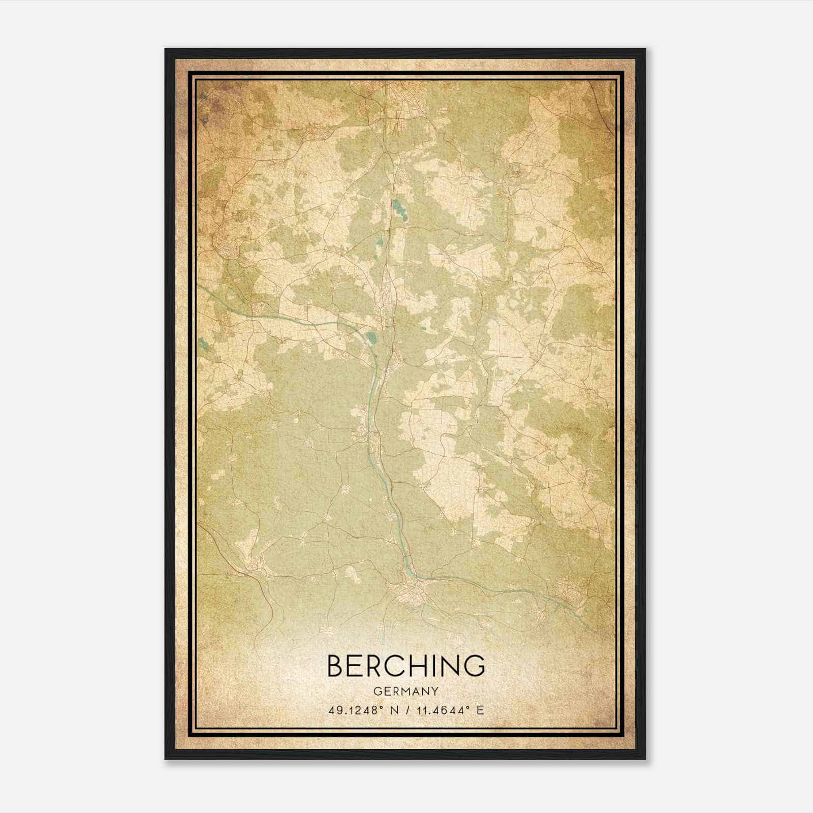 Vintage Berching Germany Map Poster, Berching City Road Wall Art Print