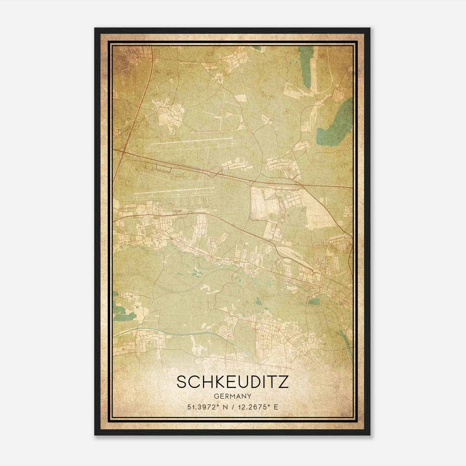Vintage Schkeuditz Germany Map Poster, Schkeuditz City Road Wall Art Print