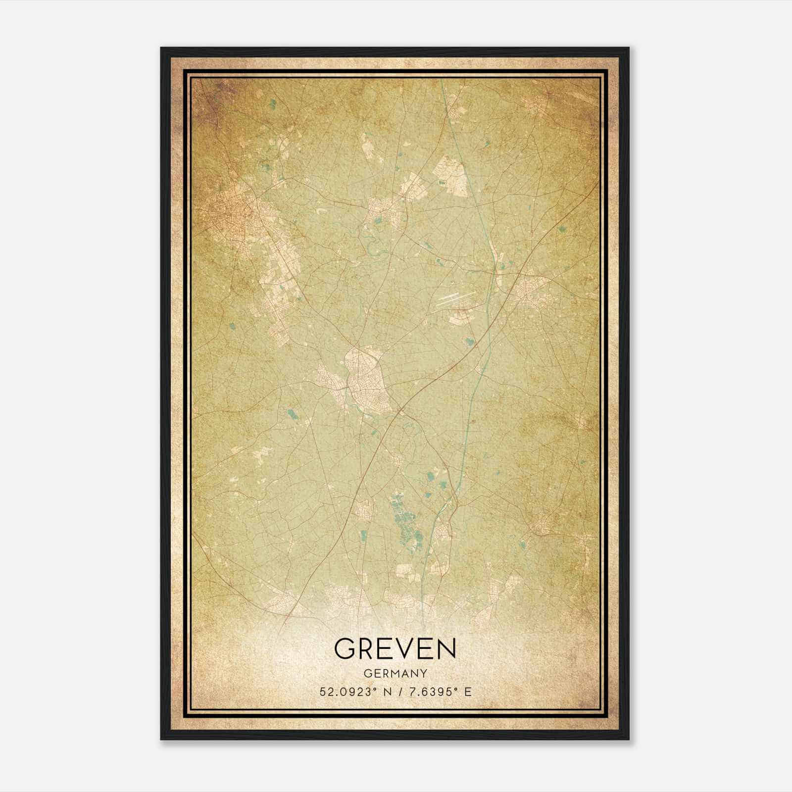 Vintage Greven Germany Map Poster, Greven City Road Wall Art Print