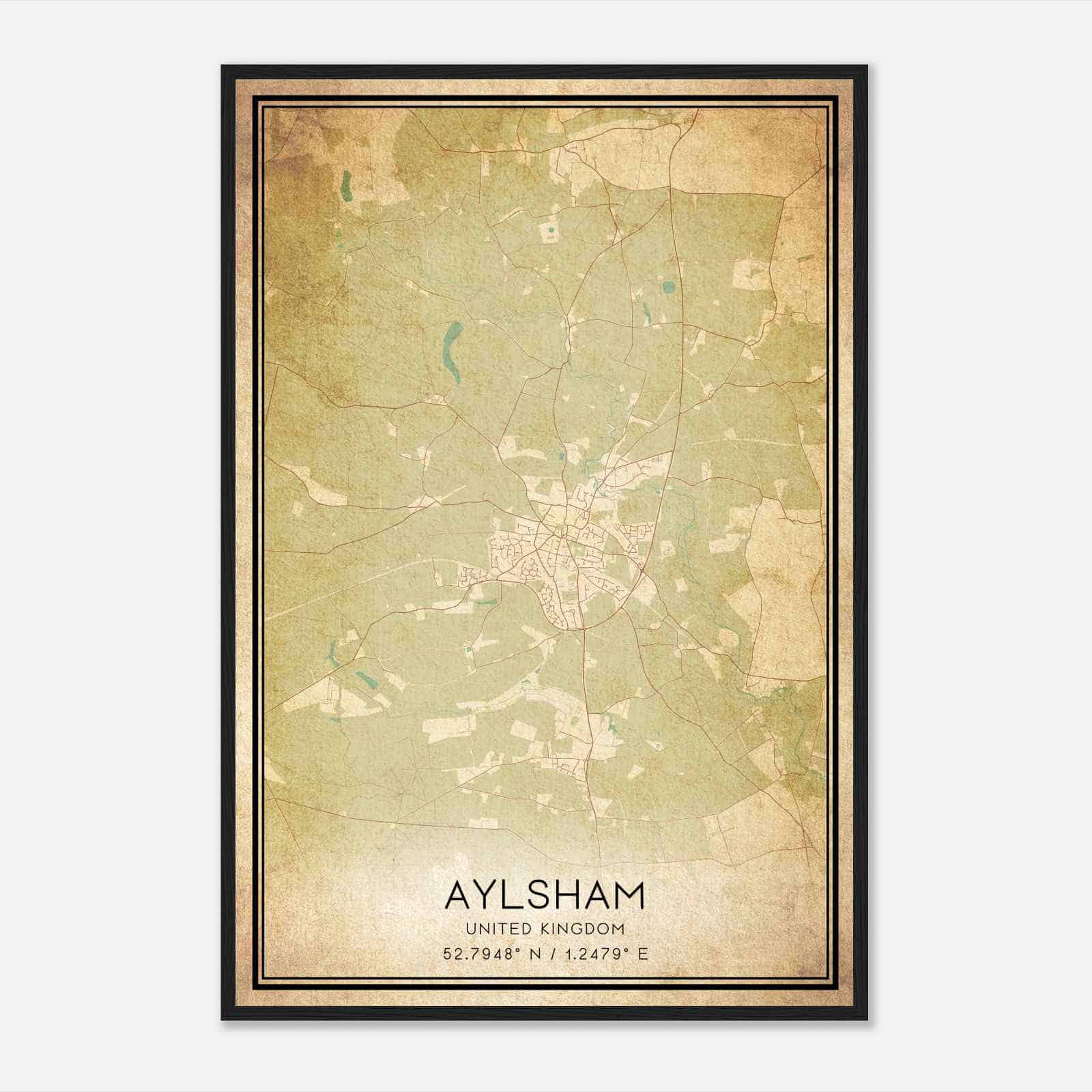 Vintage Aylsham United Kingdom Map Poster, Aylsham City Road Wall Art Print