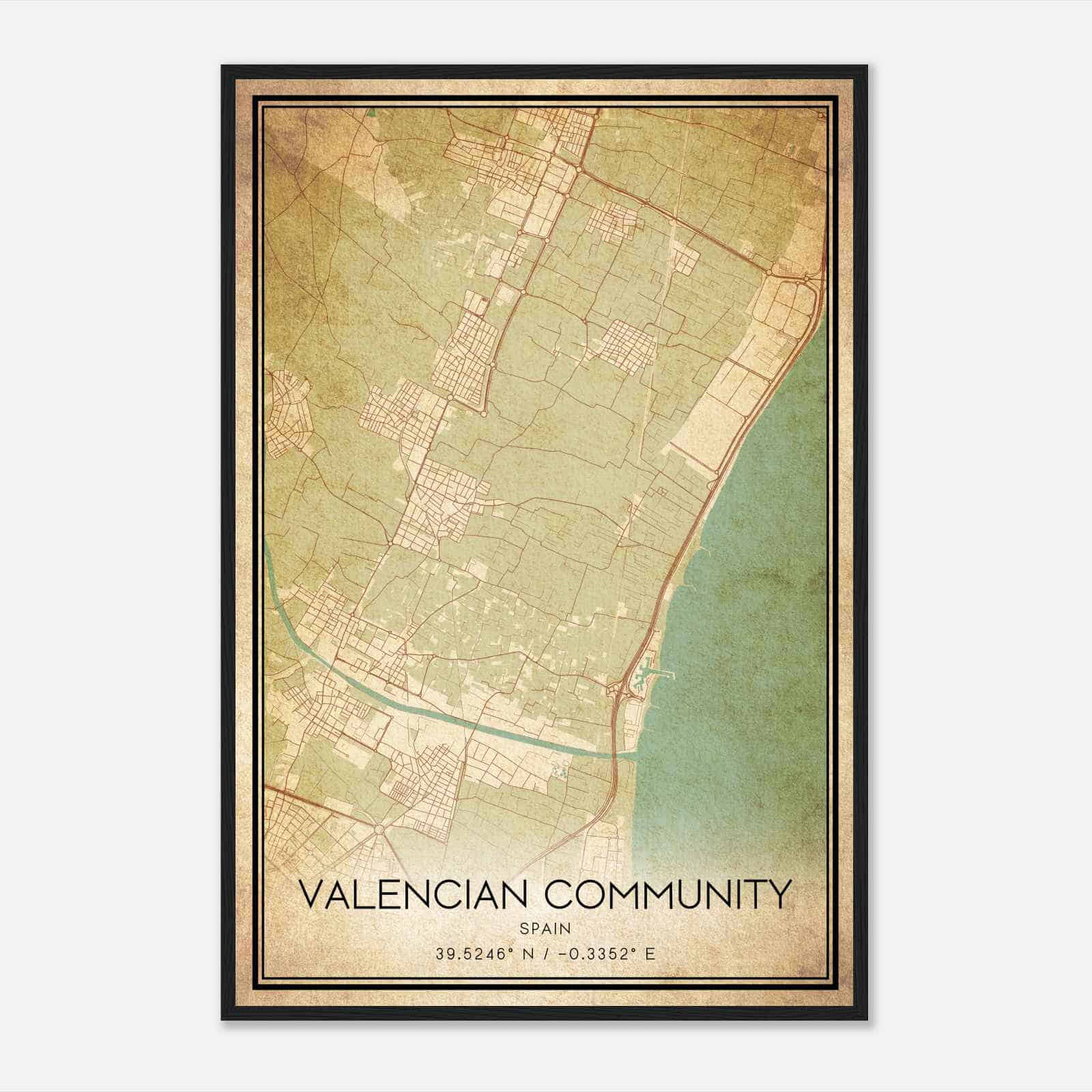 Vintage Meliana Spain Map Poster, Meliana City Road Wall Art Print