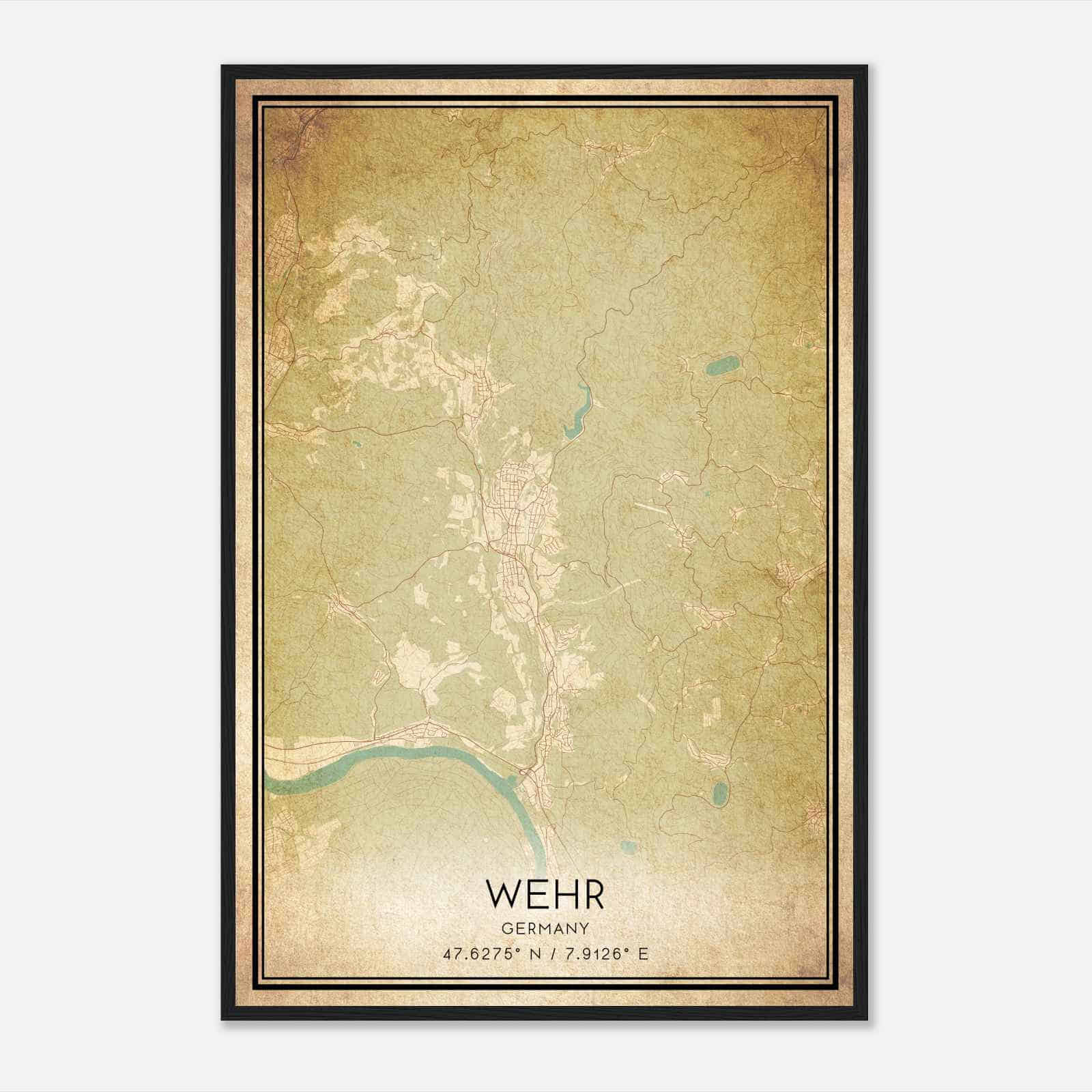 Vintage Wehr Germany Map Poster, Wehr City Road Wall Art Print