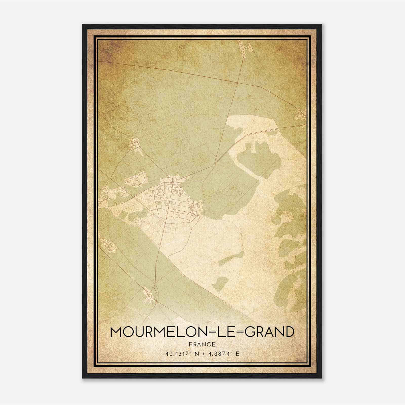 Vintage Mourmelon-le-Grand France Map Poster, Mourmelon-le-Grand City Road Wall Art Print