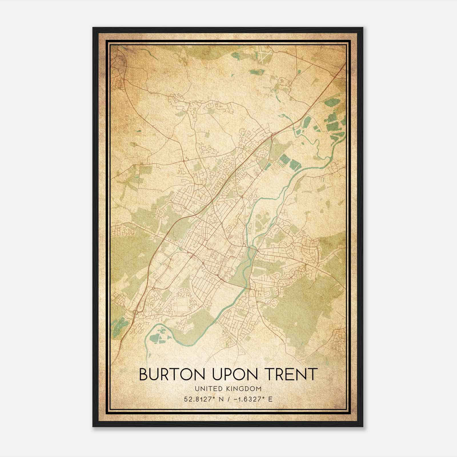 Vintage Burton upon Trent United Kingdom Map Poster, Burton upon Trent City Road Wall Art Print