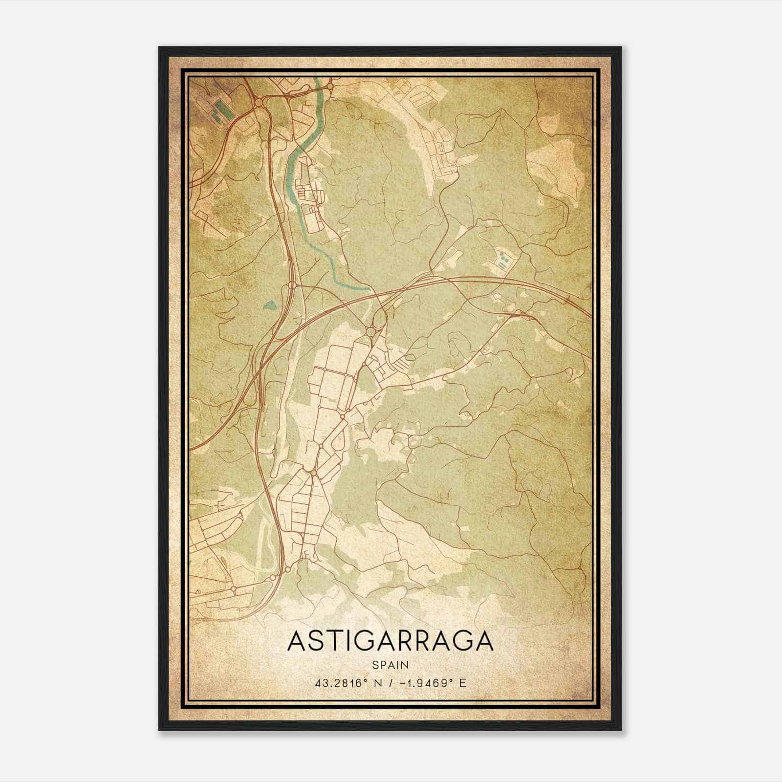 Vintage Astigarraga Spain Map Poster, Astigarraga City Road Wall Art Print