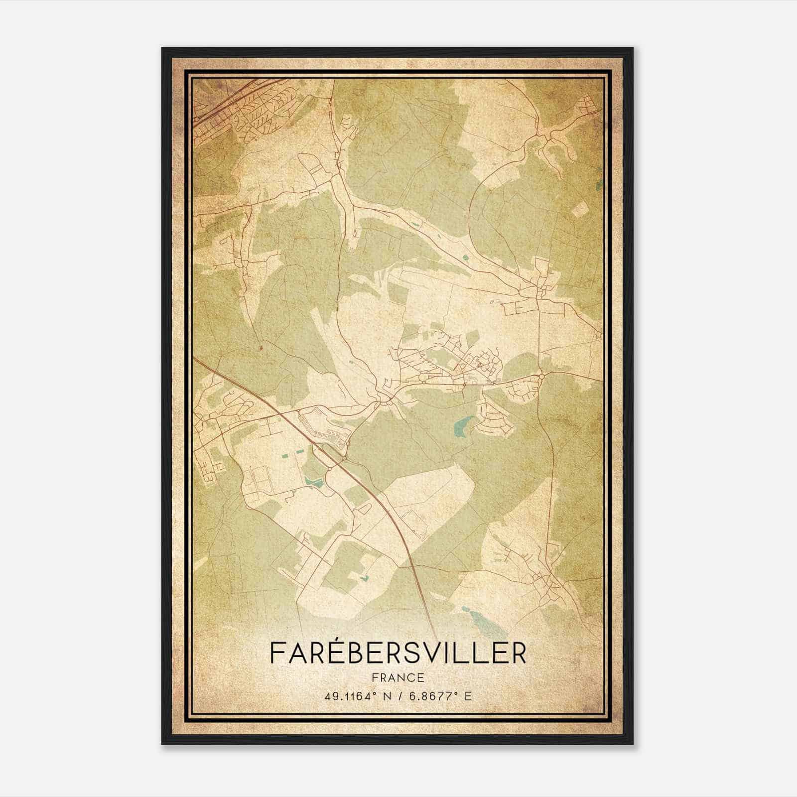 Vintage Farebersviller France Map Poster, Farebersviller City Road Wall Art Print
