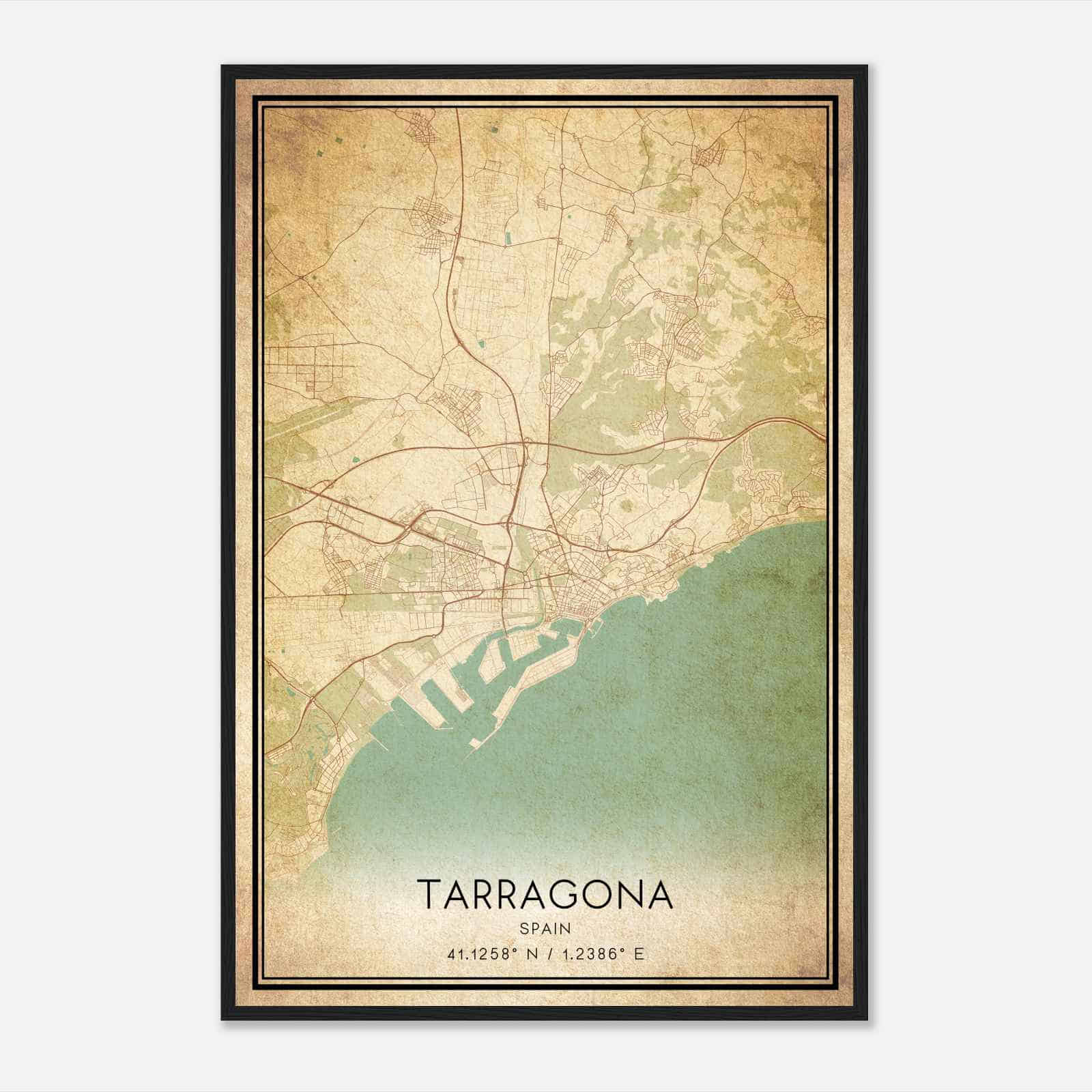 Vintage Tarragona Spain Map Poster, Tarragona City Road Wall Art Print
