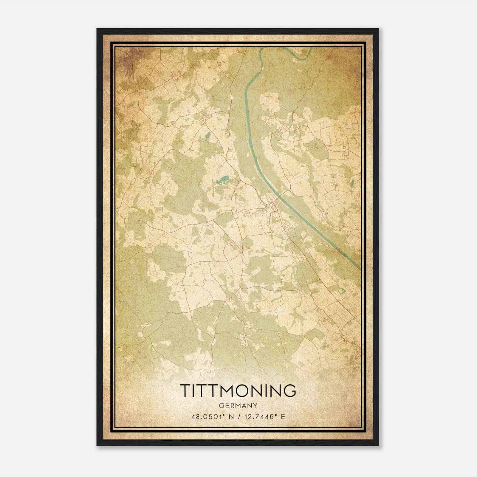 Vintage Tittmoning Germany Map Poster, Tittmoning City Road Wall Art Print