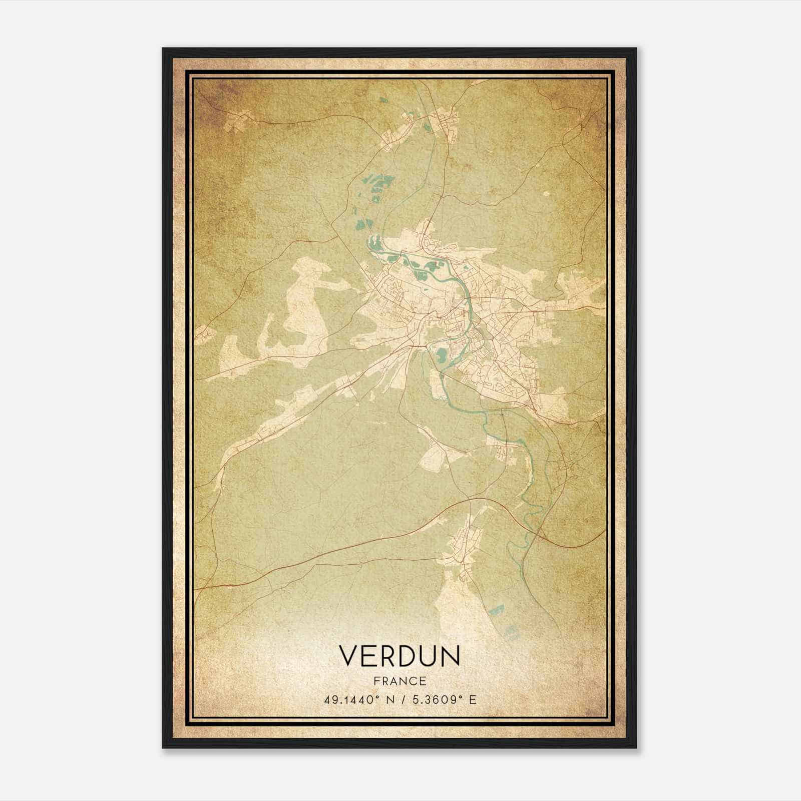 Vintage Verdun France Map Poster, Verdun City Road Wall Art Print