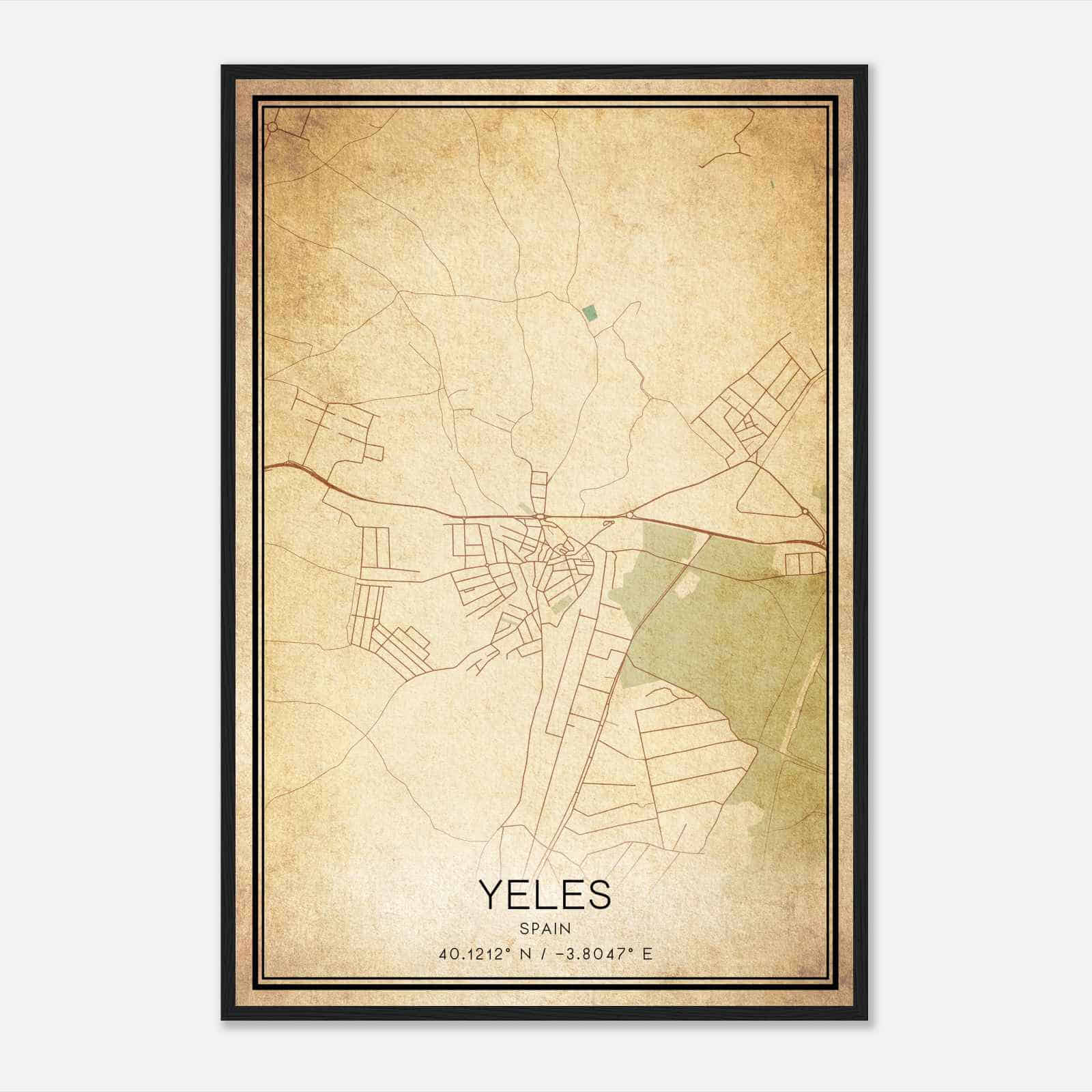 Vintage Yeles Spain Map Poster, Yeles City Road Wall Art Print