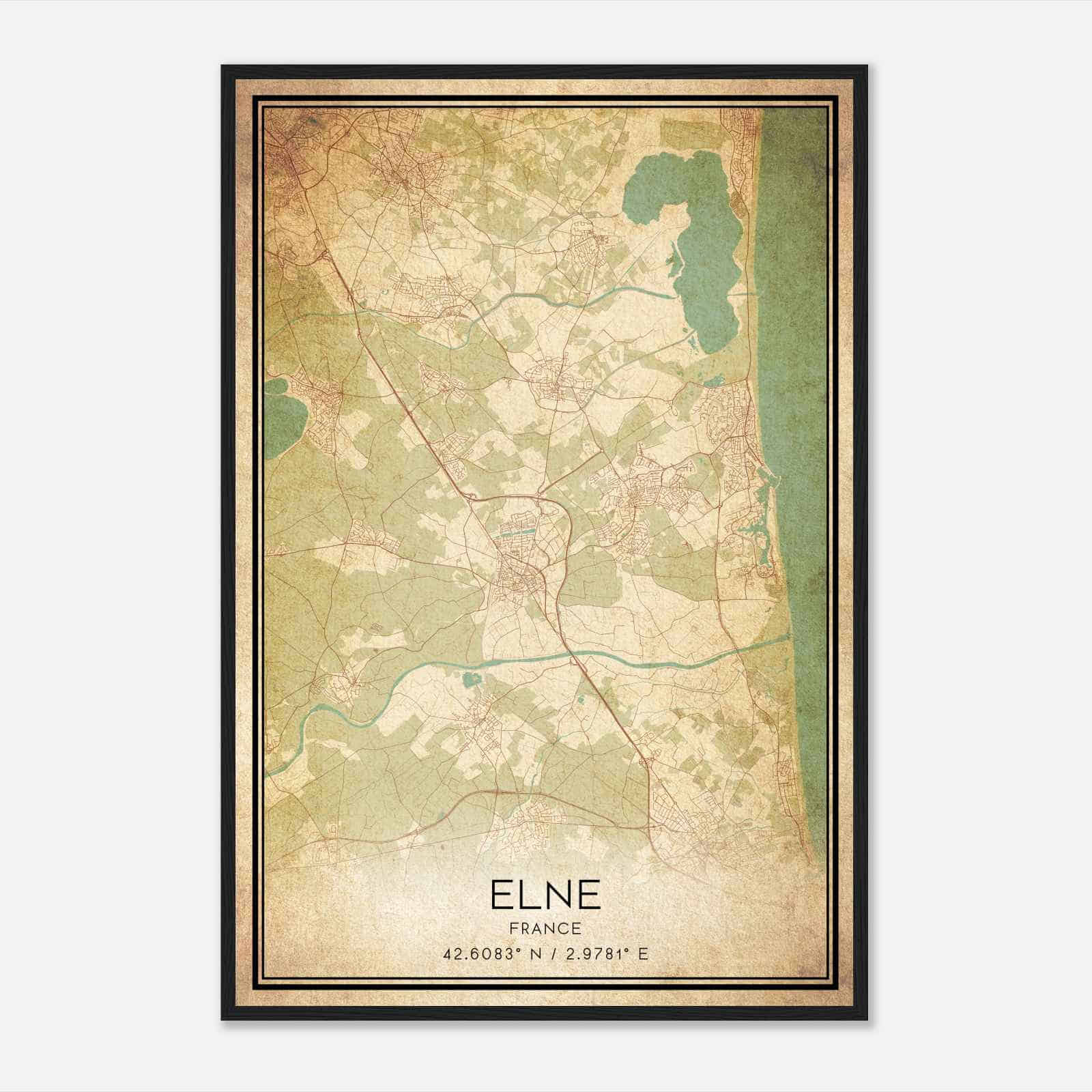 Vintage Elne France Map Poster, Elne City Road Wall Art Print