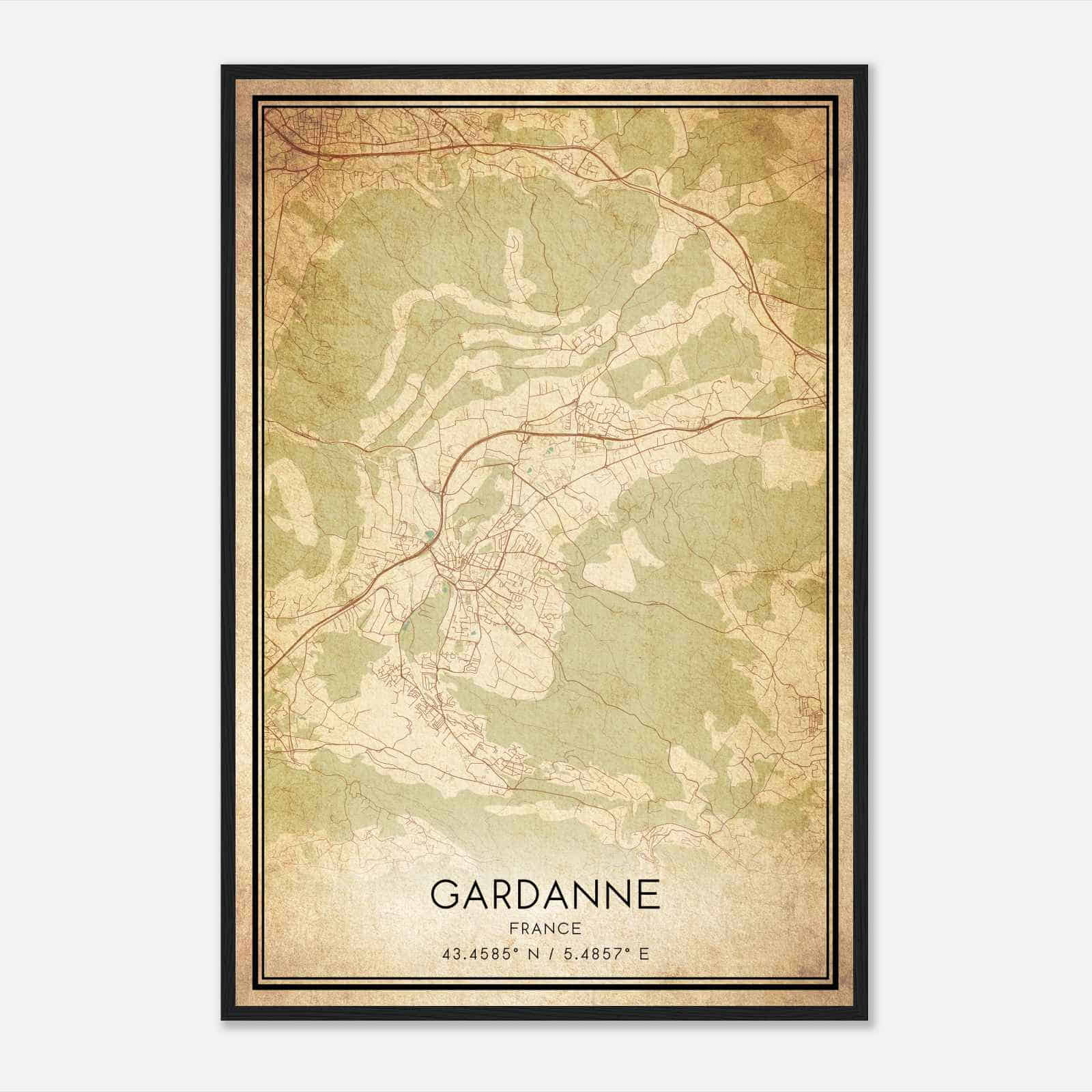 Vintage Gardanne France Map Poster, Gardanne City Road Wall Art Print