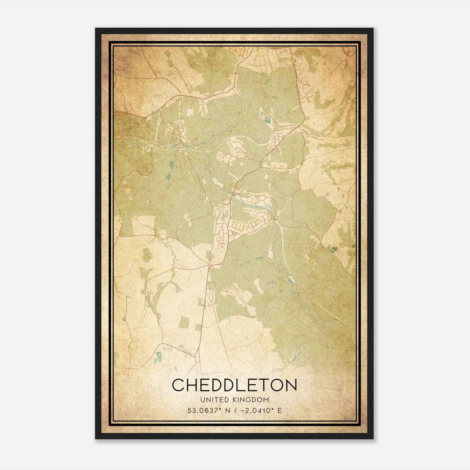 Vintage Cheddleton United Kingdom Map Poster, Cheddleton City Road Wall Art Print