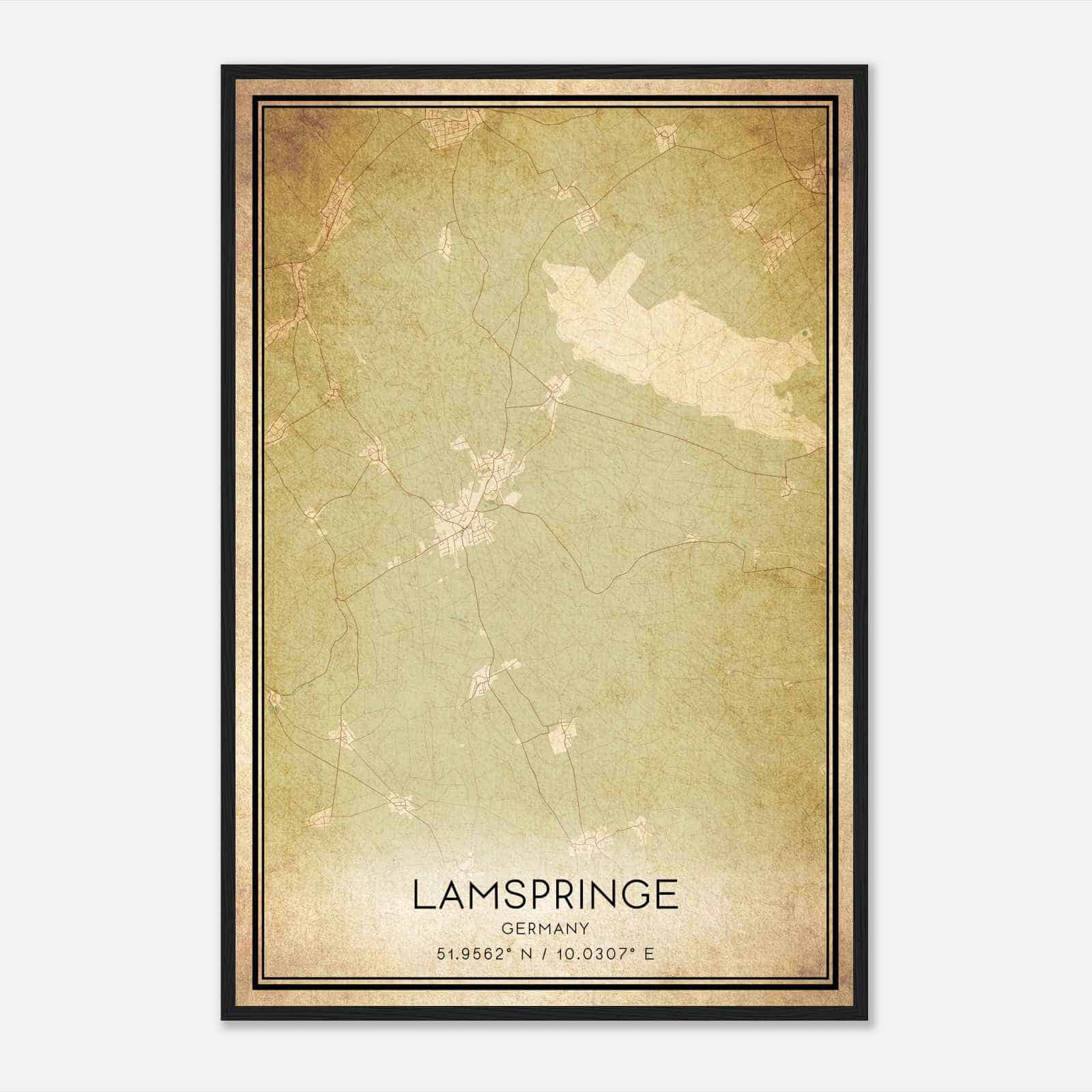 Vintage Lamspringe Germany Map Poster, Lamspringe City Road Wall Art Print
