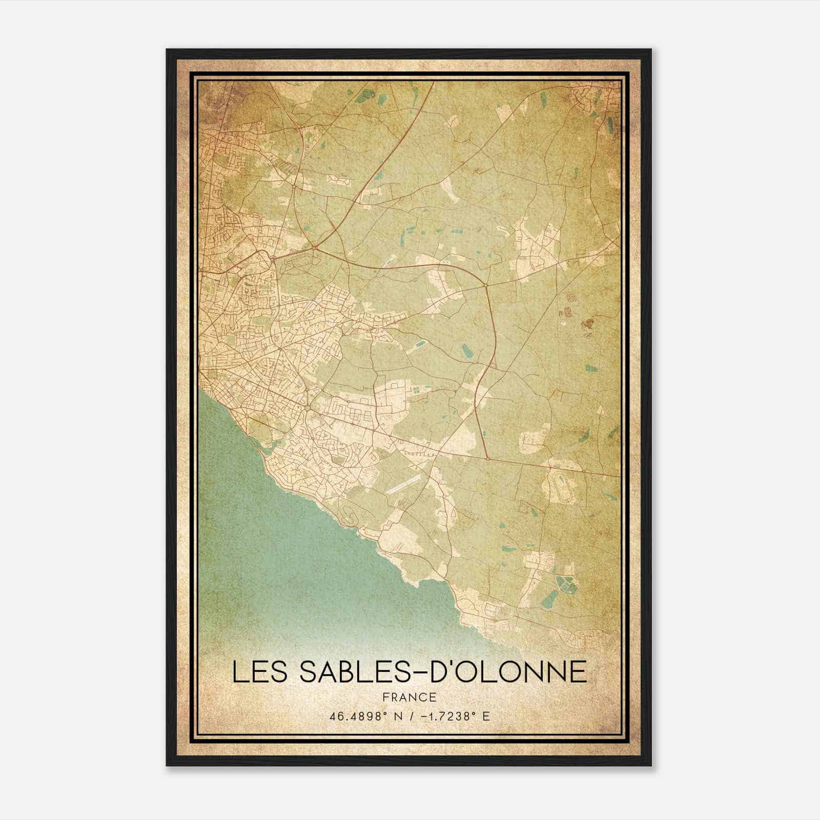 Vintage Chateau-d’Olonne France Map Poster, Chateau-d’Olonne City Road Wall Art Print