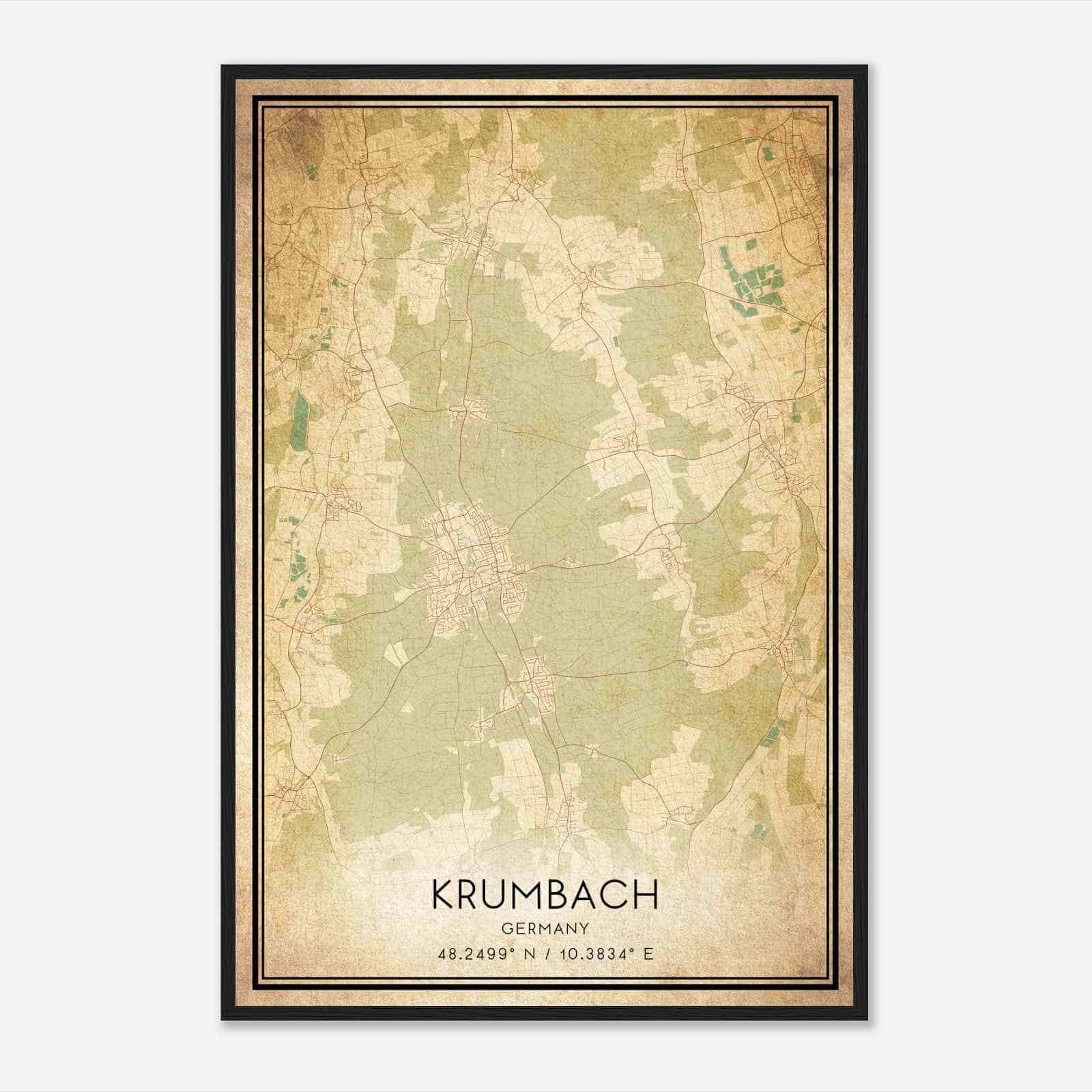 Vintage Krumbach Germany Map Poster, Krumbach City Road Wall Art Print