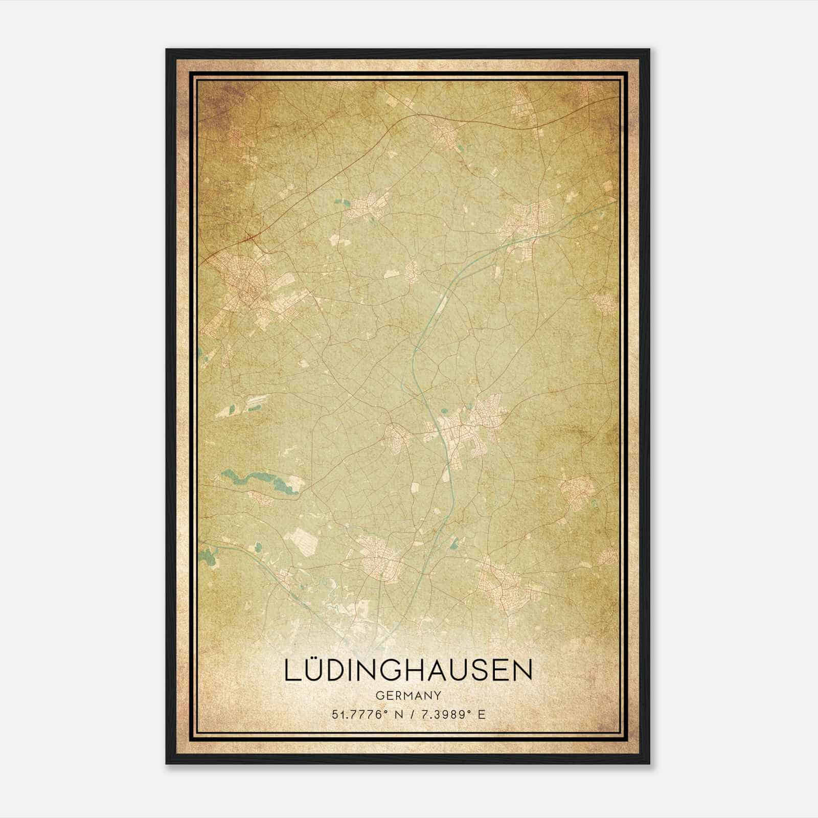 Vintage Ludinghausen Germany Map Poster, Ludinghausen City Road Wall Art Print