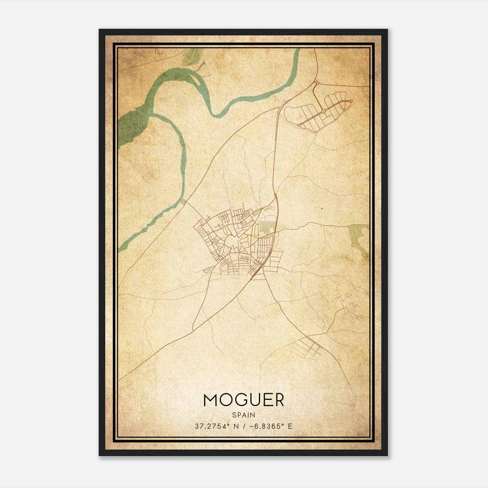 Vintage Moguer Spain Map Poster, Moguer City Road Wall Art Print