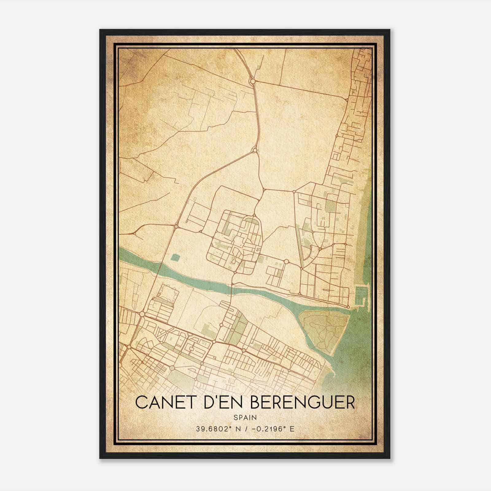 Vintage Canet de Berenguer Spain Map Poster, Canet de Berenguer City Road Wall Art Print