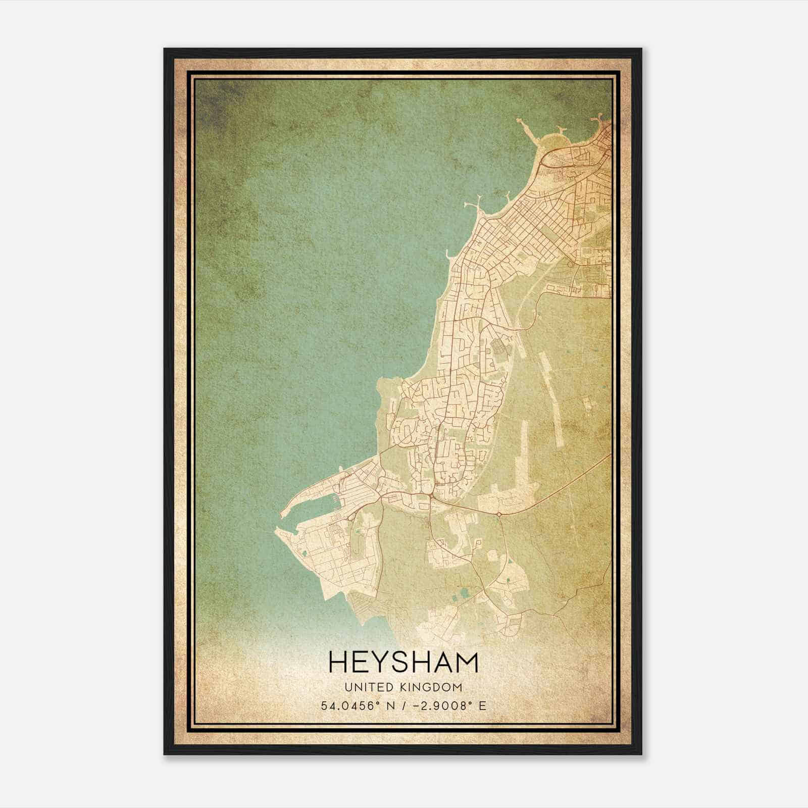 Vintage Heysham United Kingdom Map Poster, Heysham City Road Wall Art Print