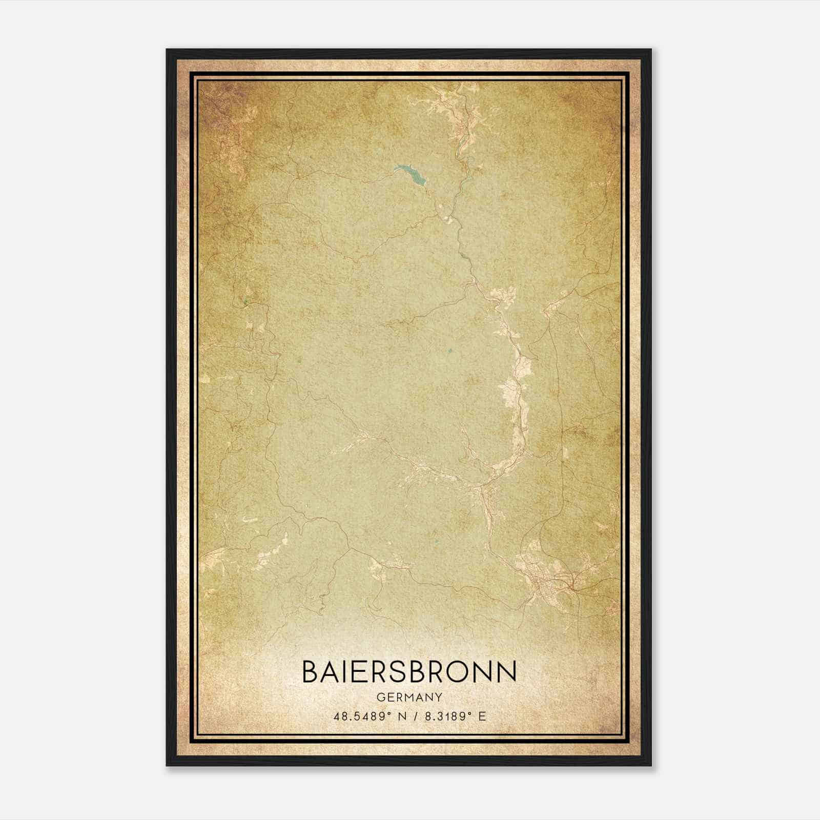 Vintage Baiersbronn Germany Map Poster, Baiersbronn City Road Wall Art Print