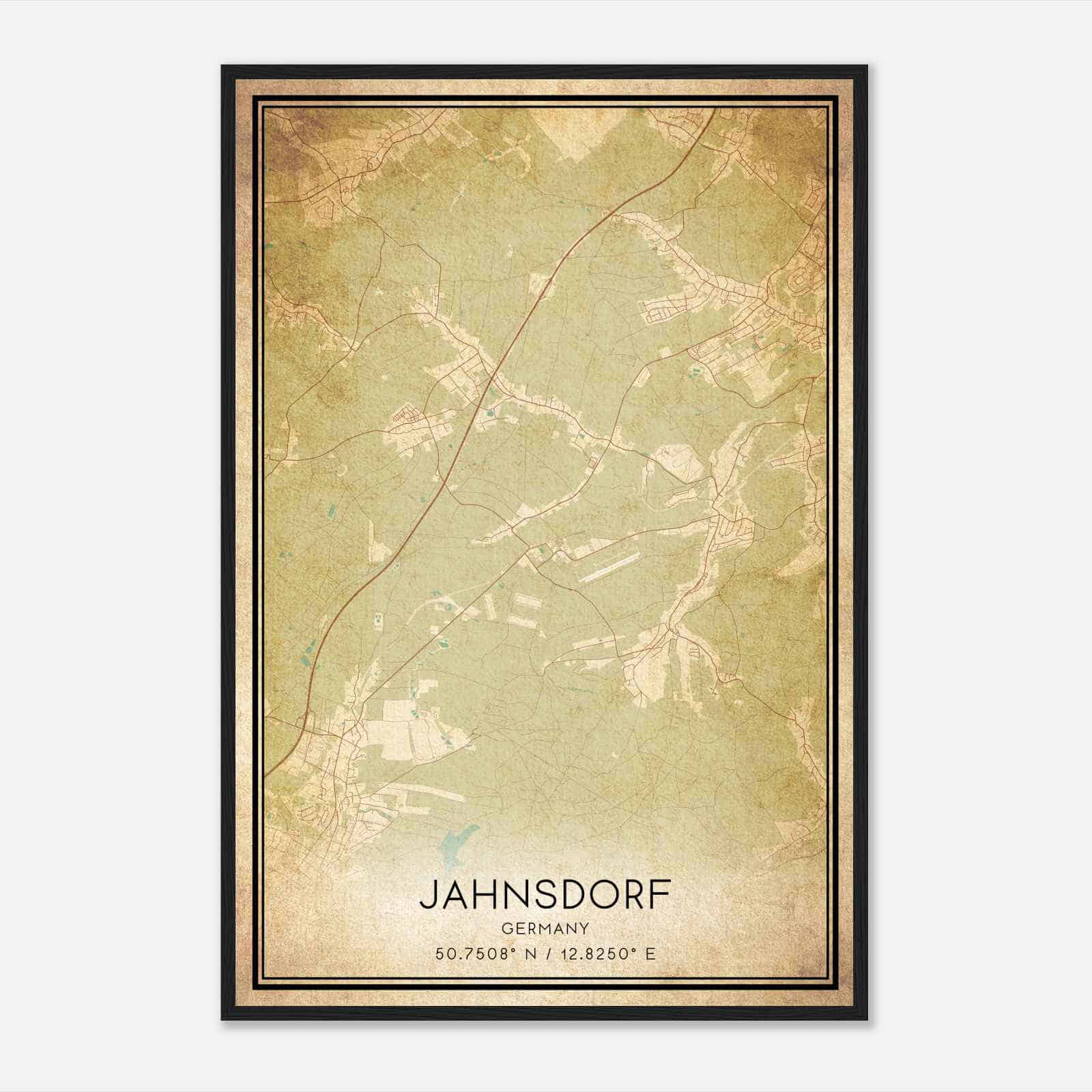 Vintage Jahnsdorf Germany Map Poster, Jahnsdorf City Road Wall Art Print