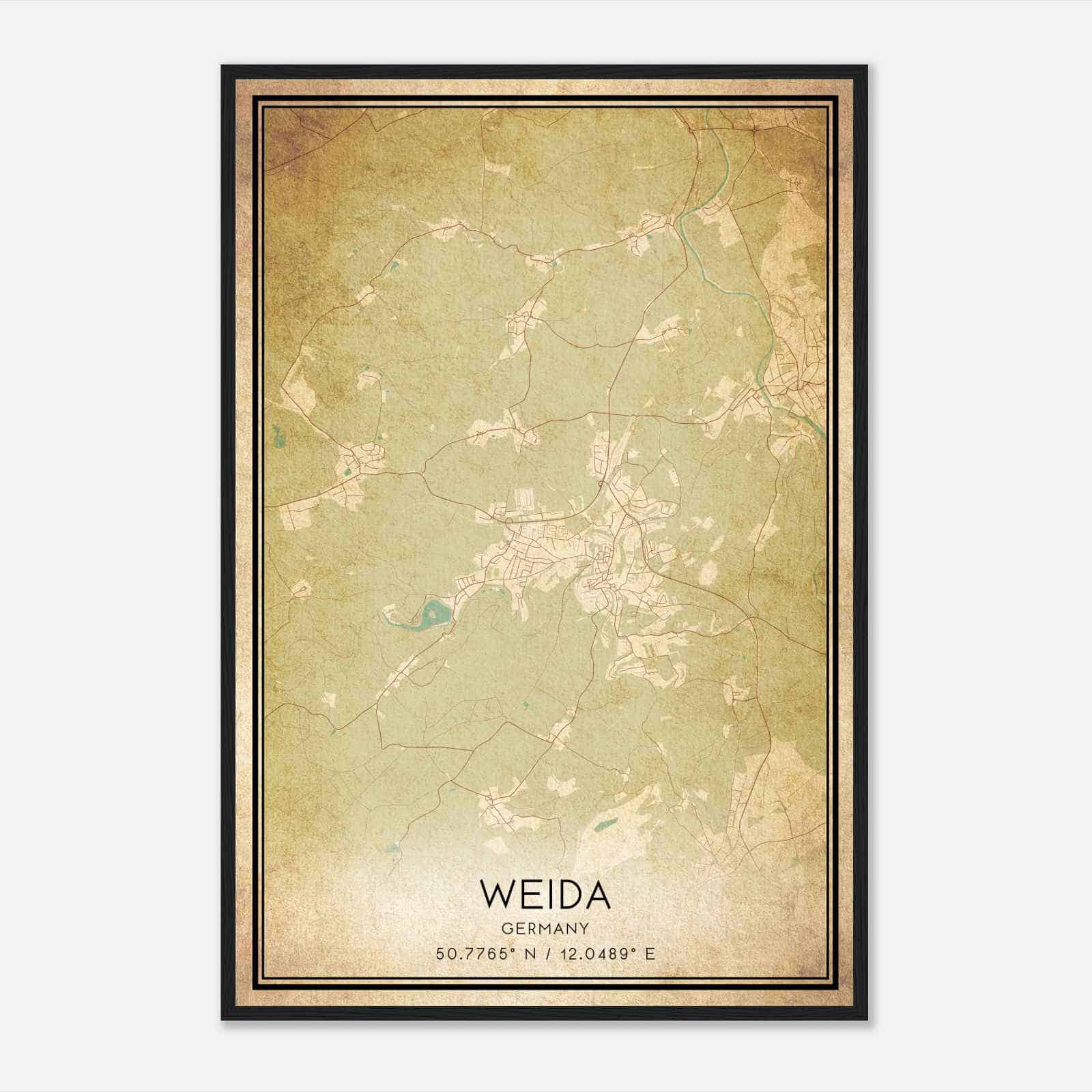 Vintage Weida Germany Map Poster, Weida City Road Wall Art Print