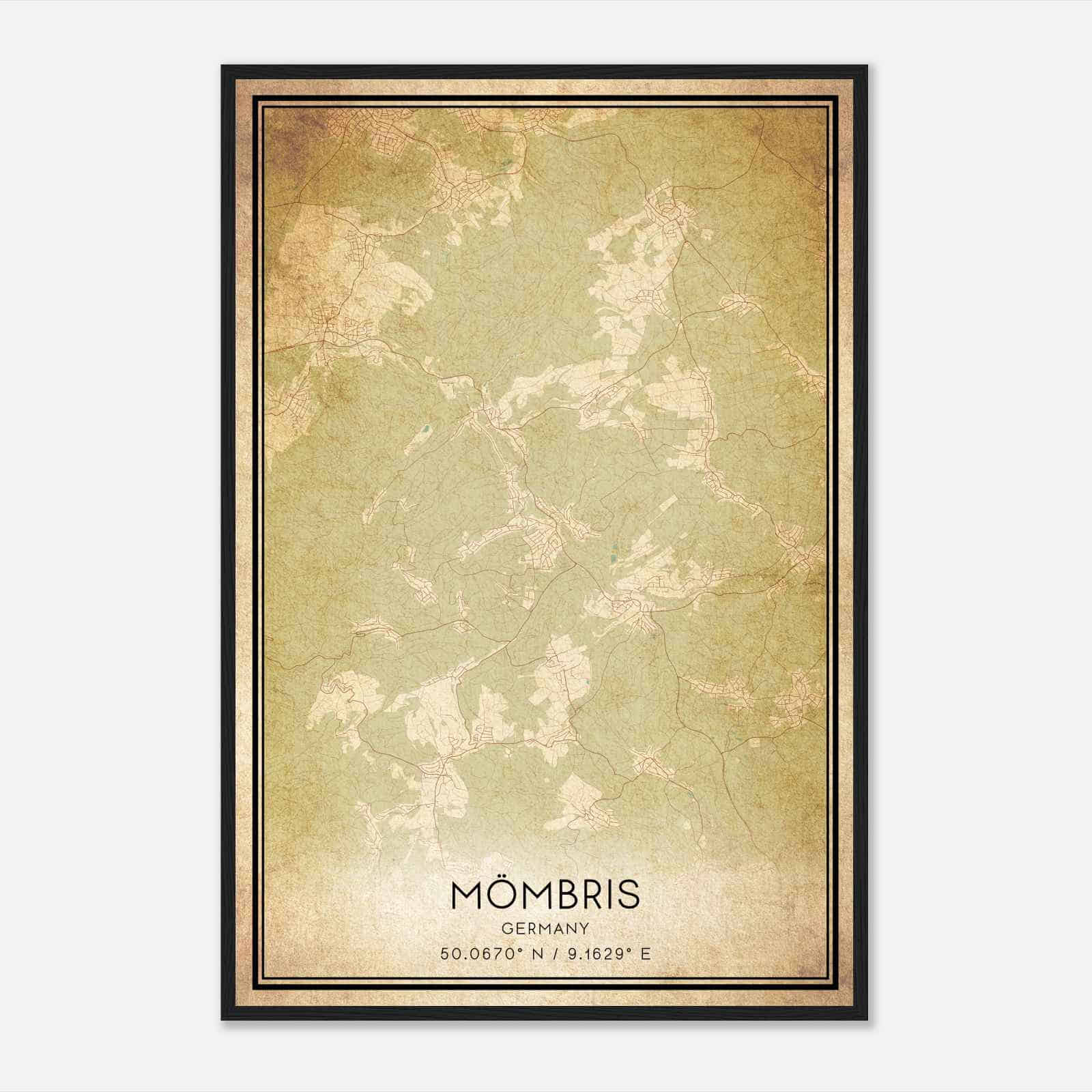 Vintage Mombris Germany Map Poster, Mombris City Road Wall Art Print