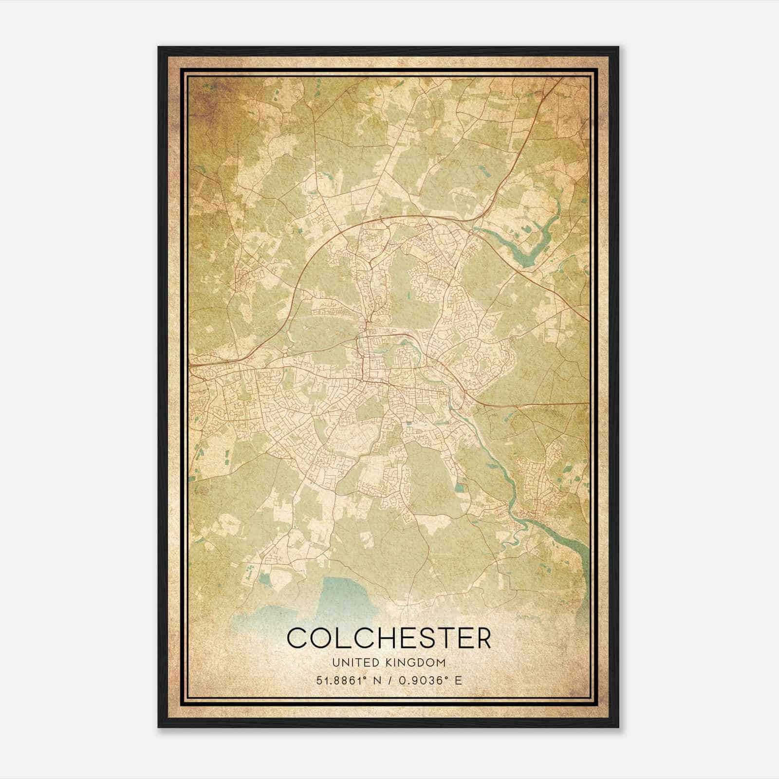 Vintage Colchester United Kingdom Map Poster, Colchester City Road Wall Art Print