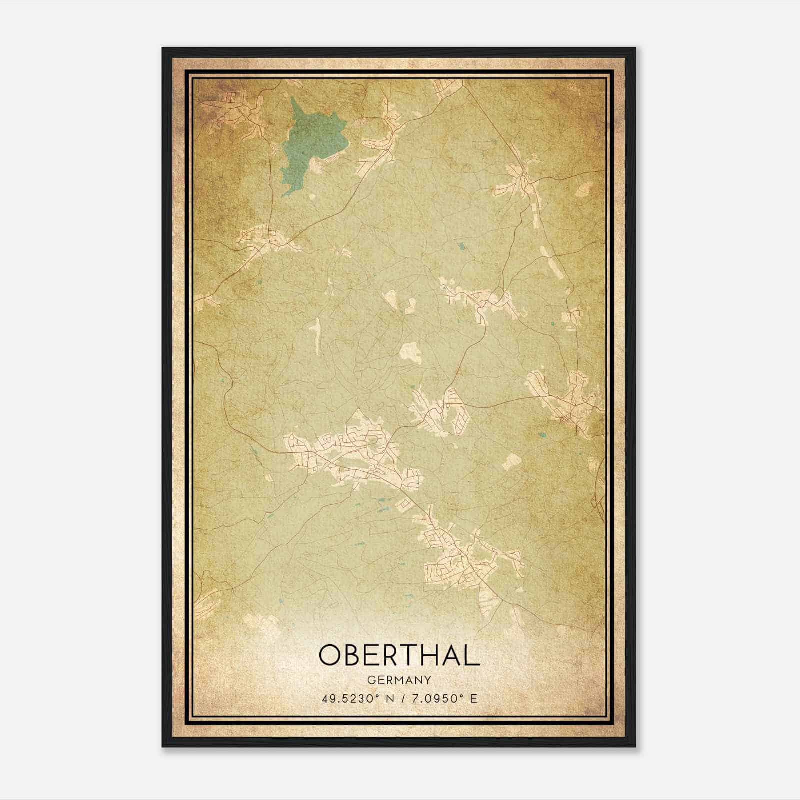 Vintage Oberthal Germany Map Poster, Oberthal City Road Wall Art Print