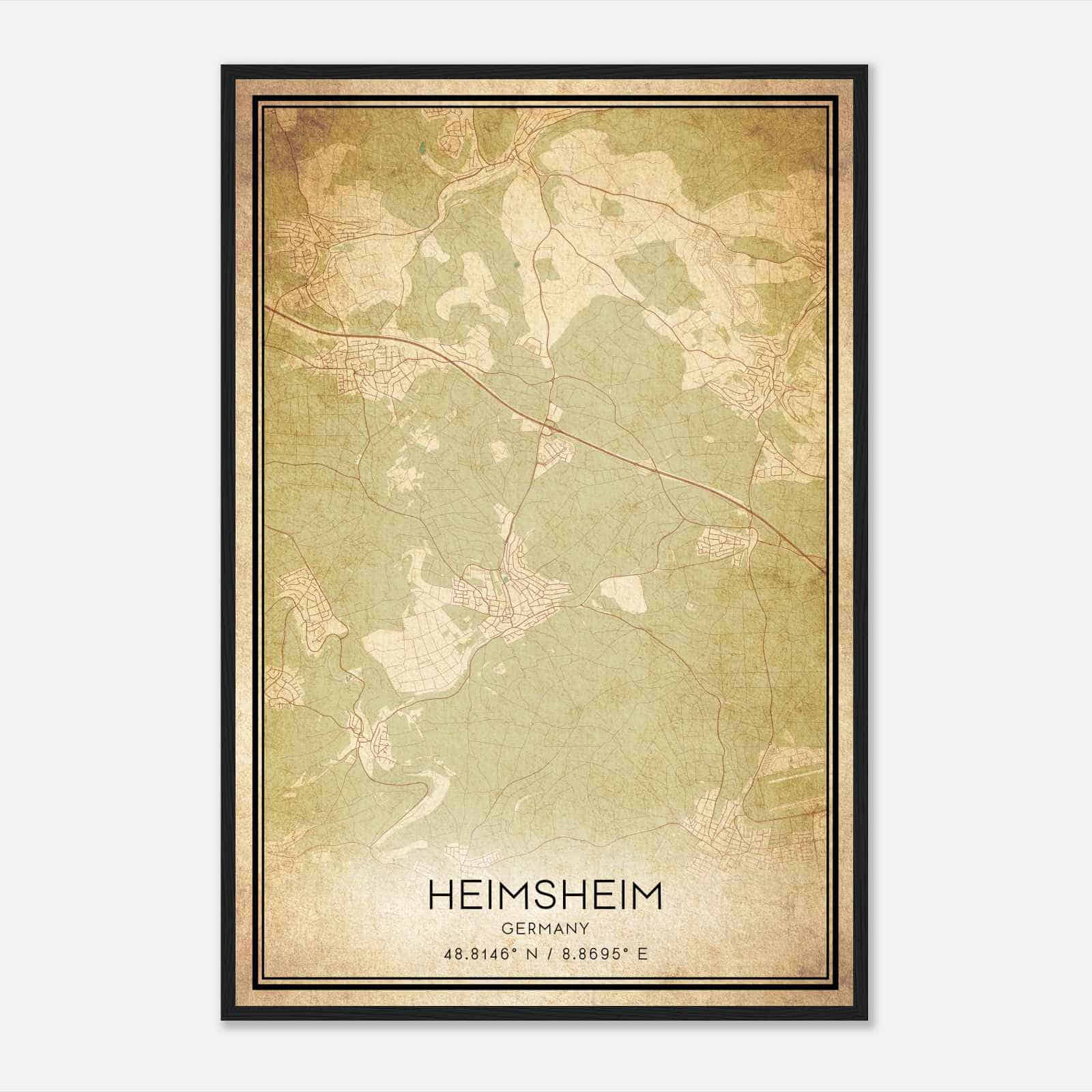 Vintage Heimsheim Germany Map Poster, Heimsheim City Road Wall Art Print