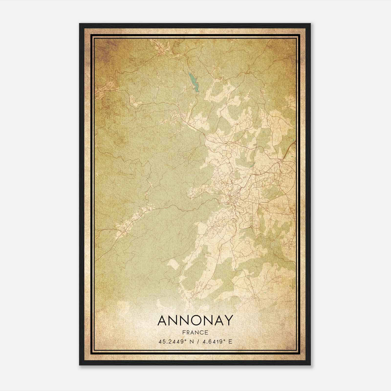 Vintage Annonay France Map Poster, Annonay City Road Wall Art Print