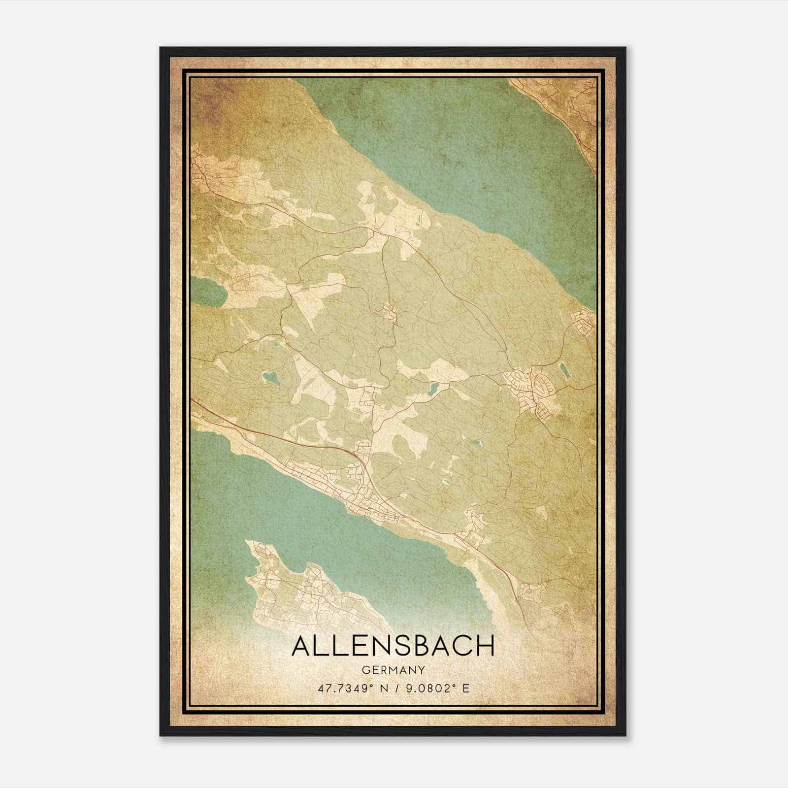 Vintage Allensbach Germany Map Poster, Allensbach City Road Wall Art Print