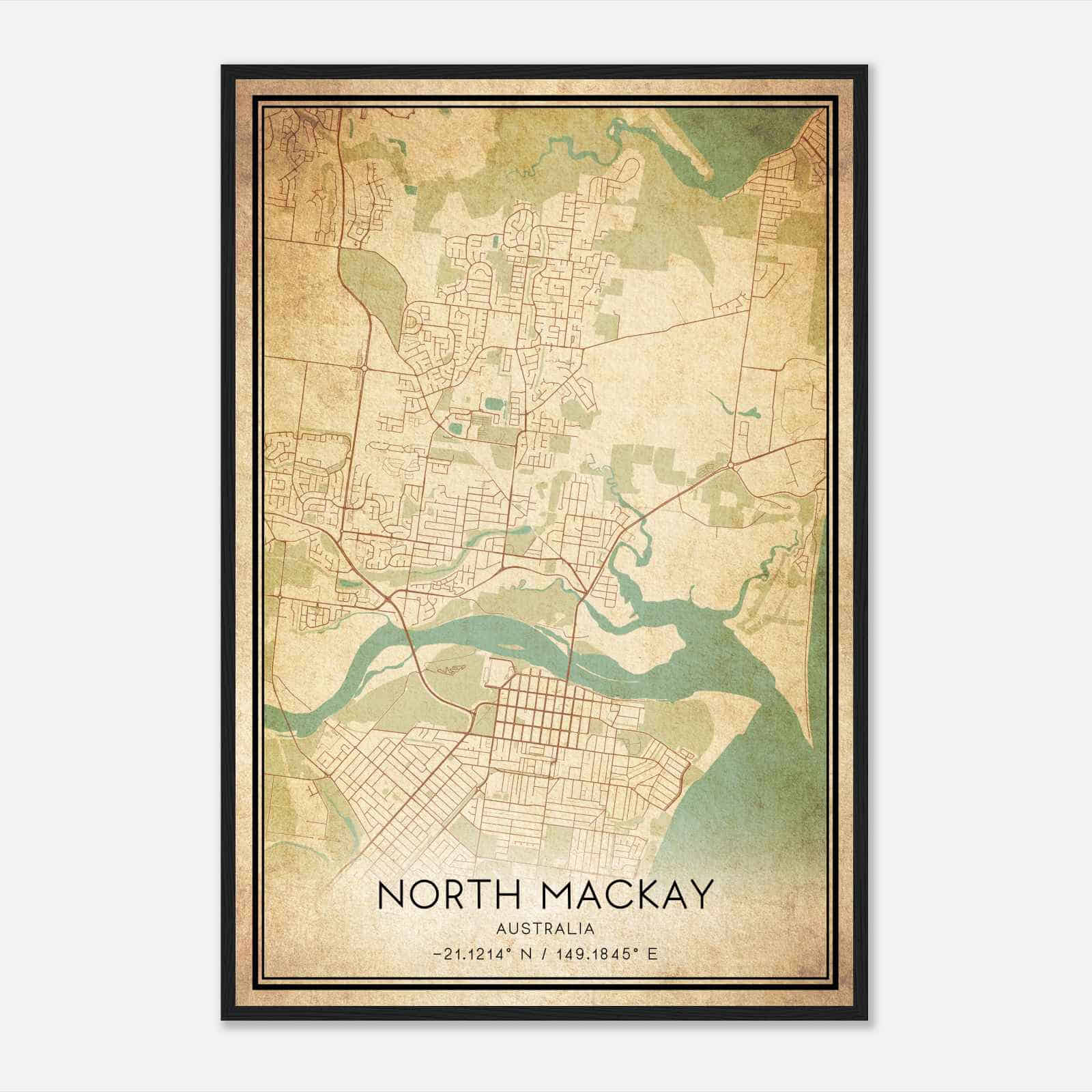 Vintage North Mackay Australia Map Poster, North Mackay City Road Wall Art Print