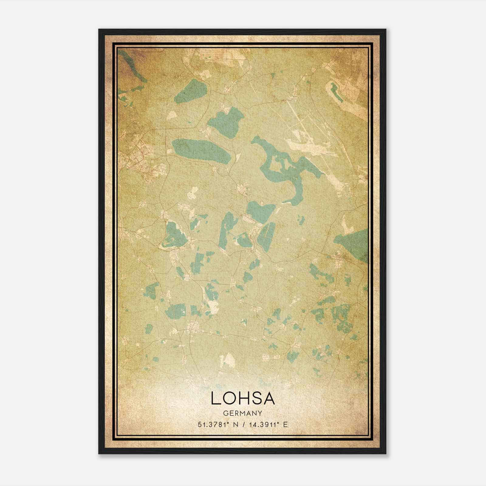 Vintage Lohsa Germany Map Poster, Lohsa City Road Wall Art Print