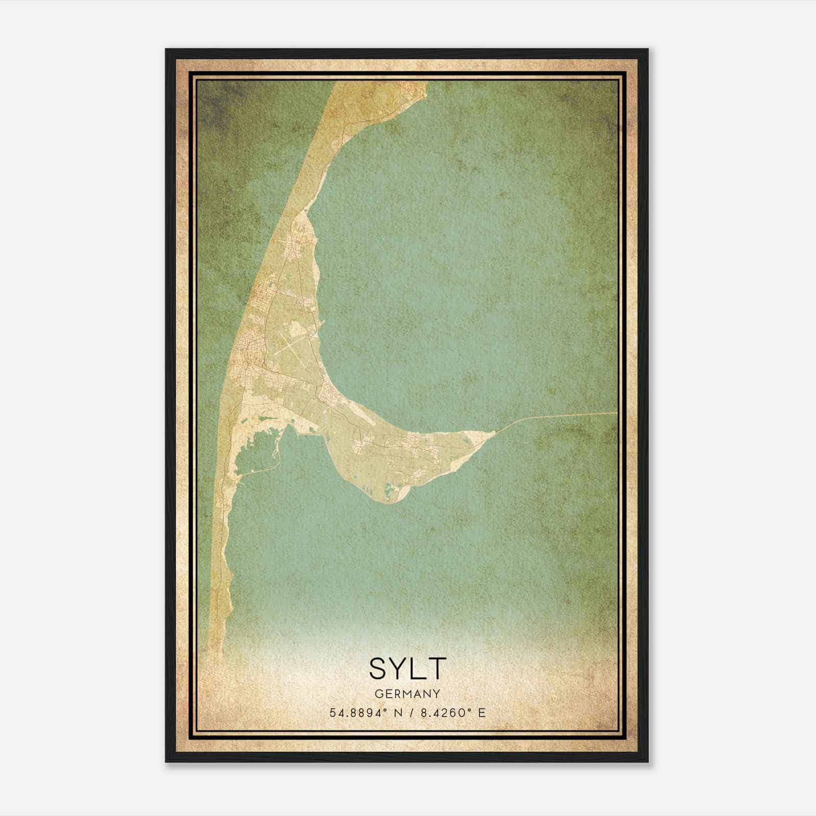 Vintage Westerland Germany Map Poster, Westerland City Road Wall Art Print