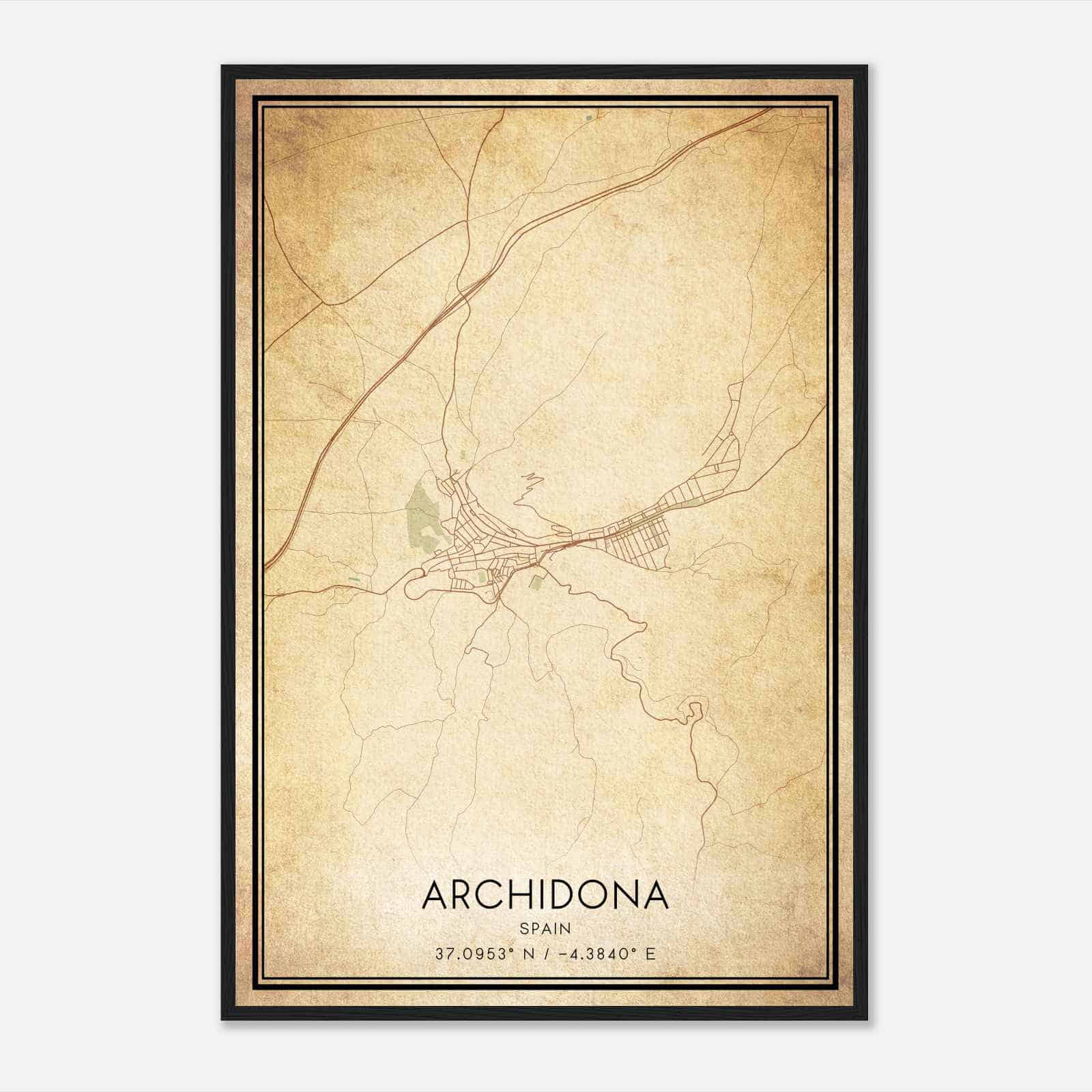 Vintage Archidona Spain Map Poster, Archidona City Road Wall Art Print