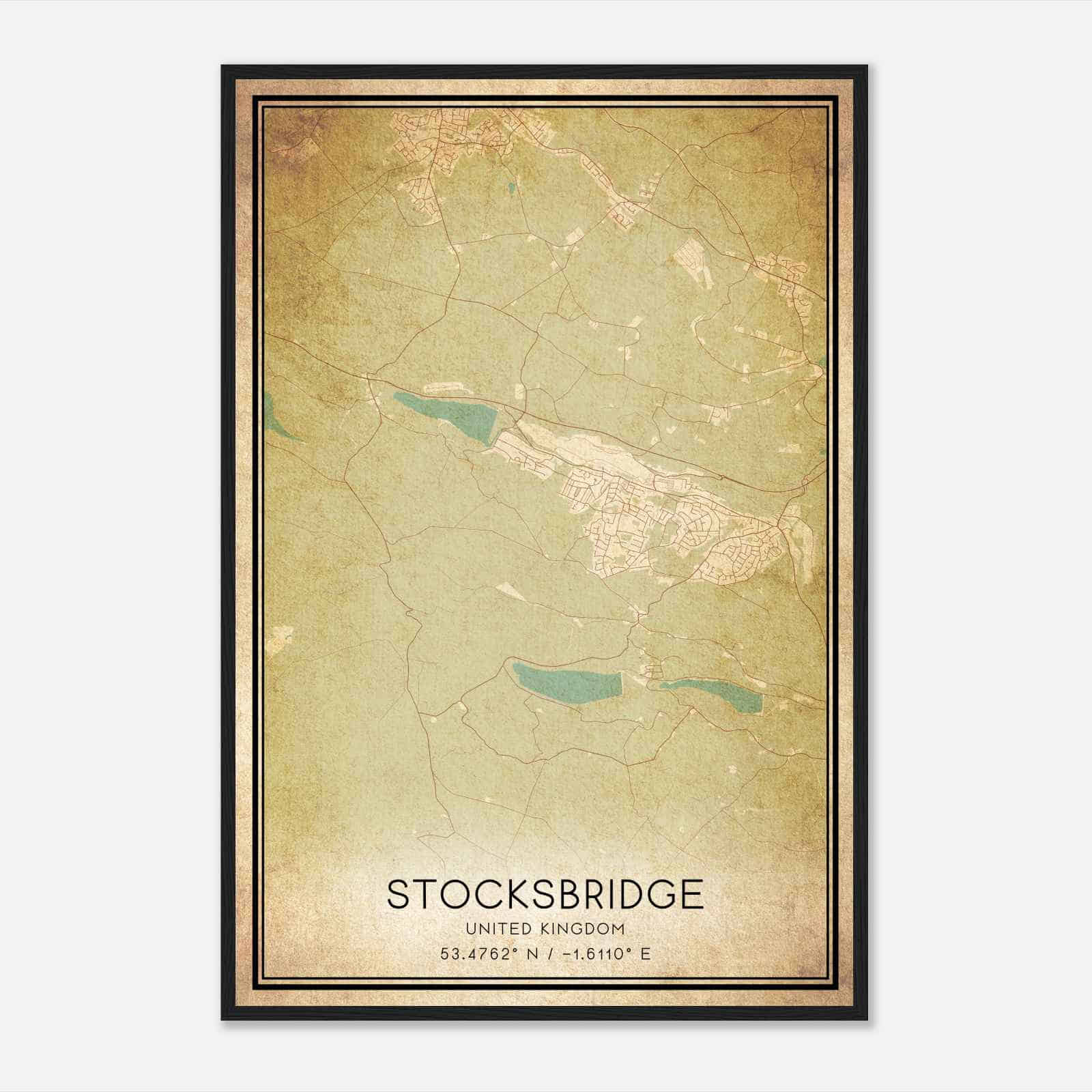 Vintage Stocksbridge United Kingdom Map Poster, Stocksbridge City Road Wall Art Print