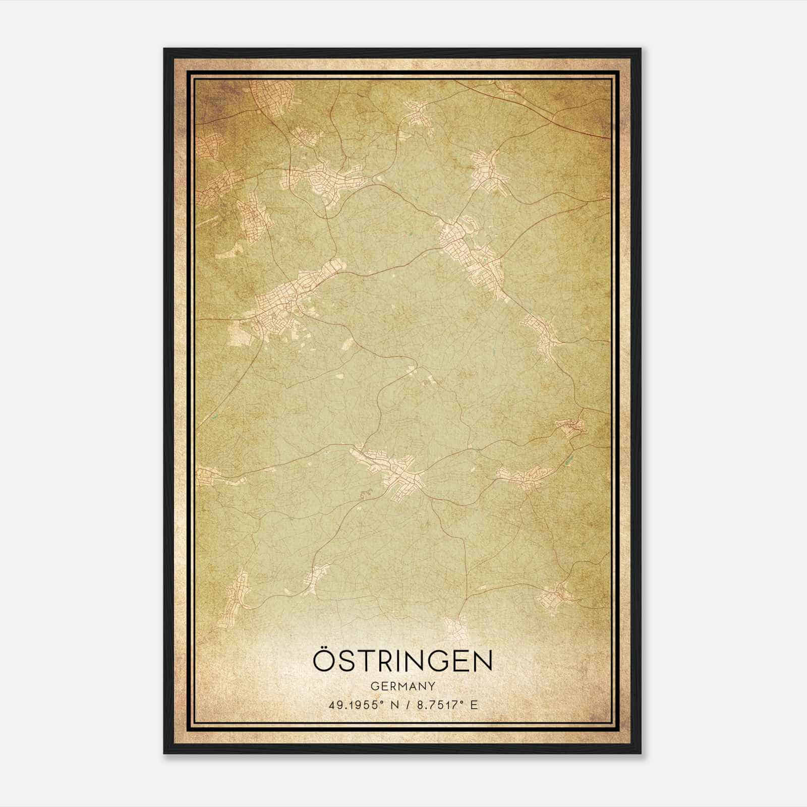 Vintage Ostringen Germany Map Poster, Ostringen City Road Wall Art Print