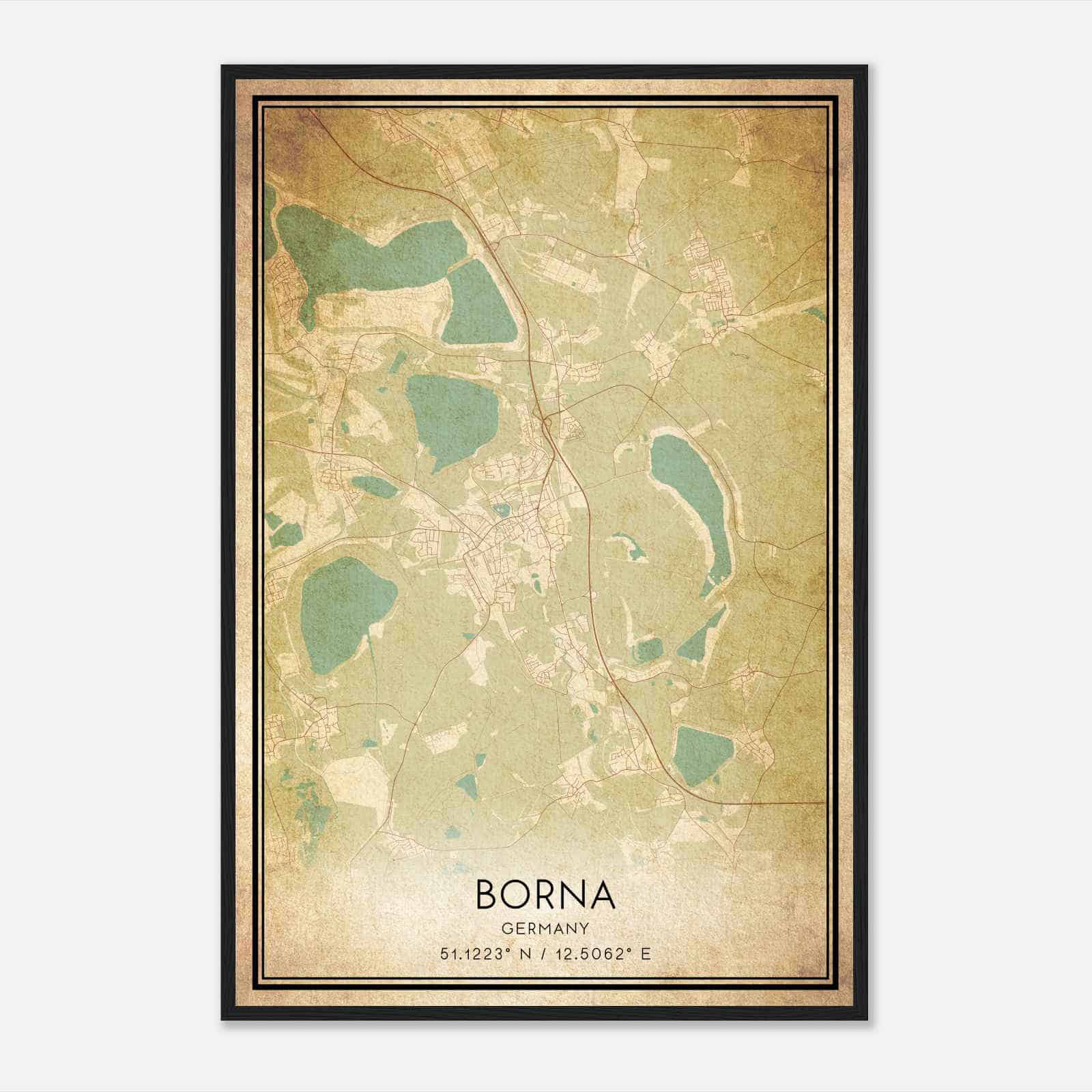 Vintage Borna Germany Map Poster, Borna City Road Wall Art Print