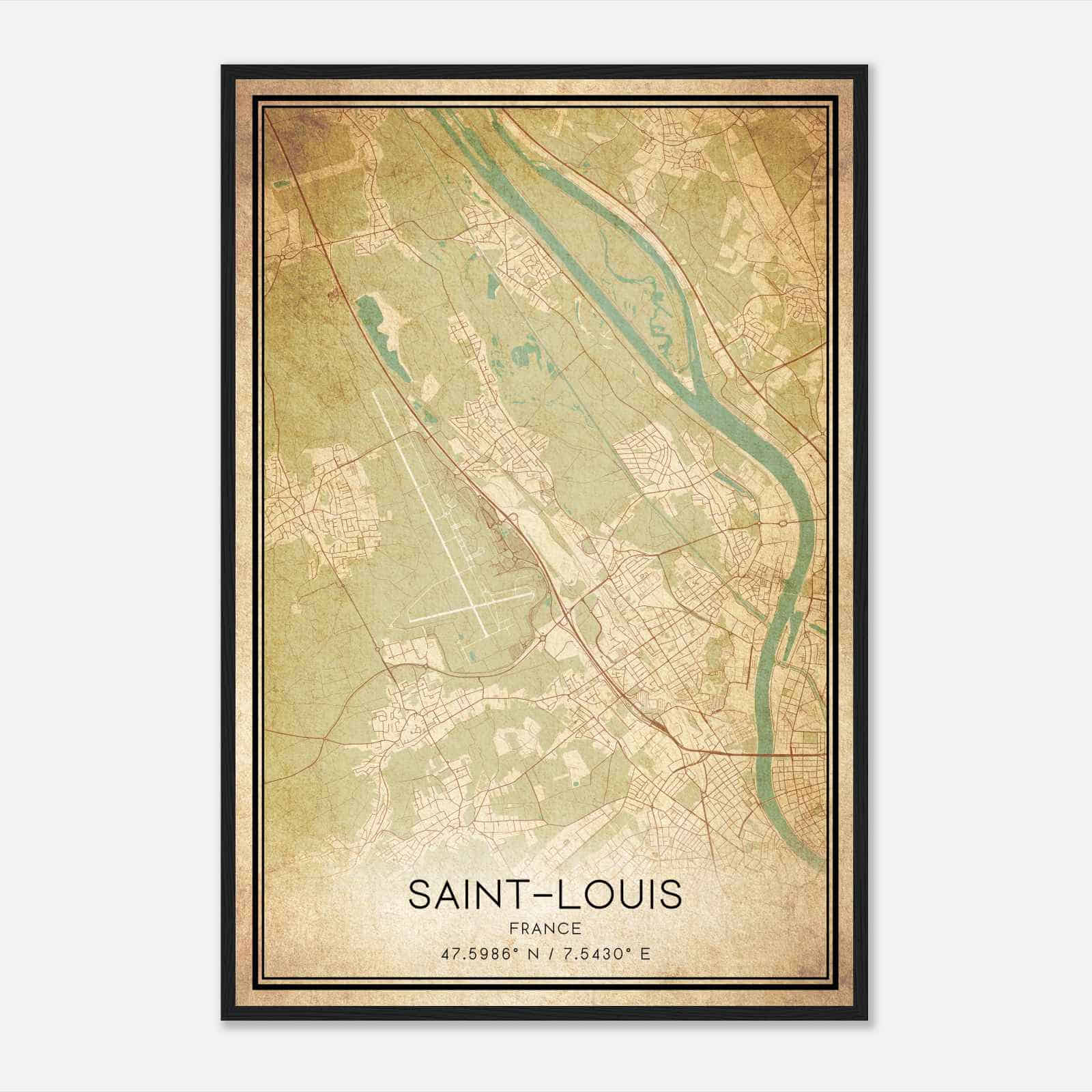 Vintage Saint-Louis France Map Poster, Saint-Louis City Road Wall Art Print