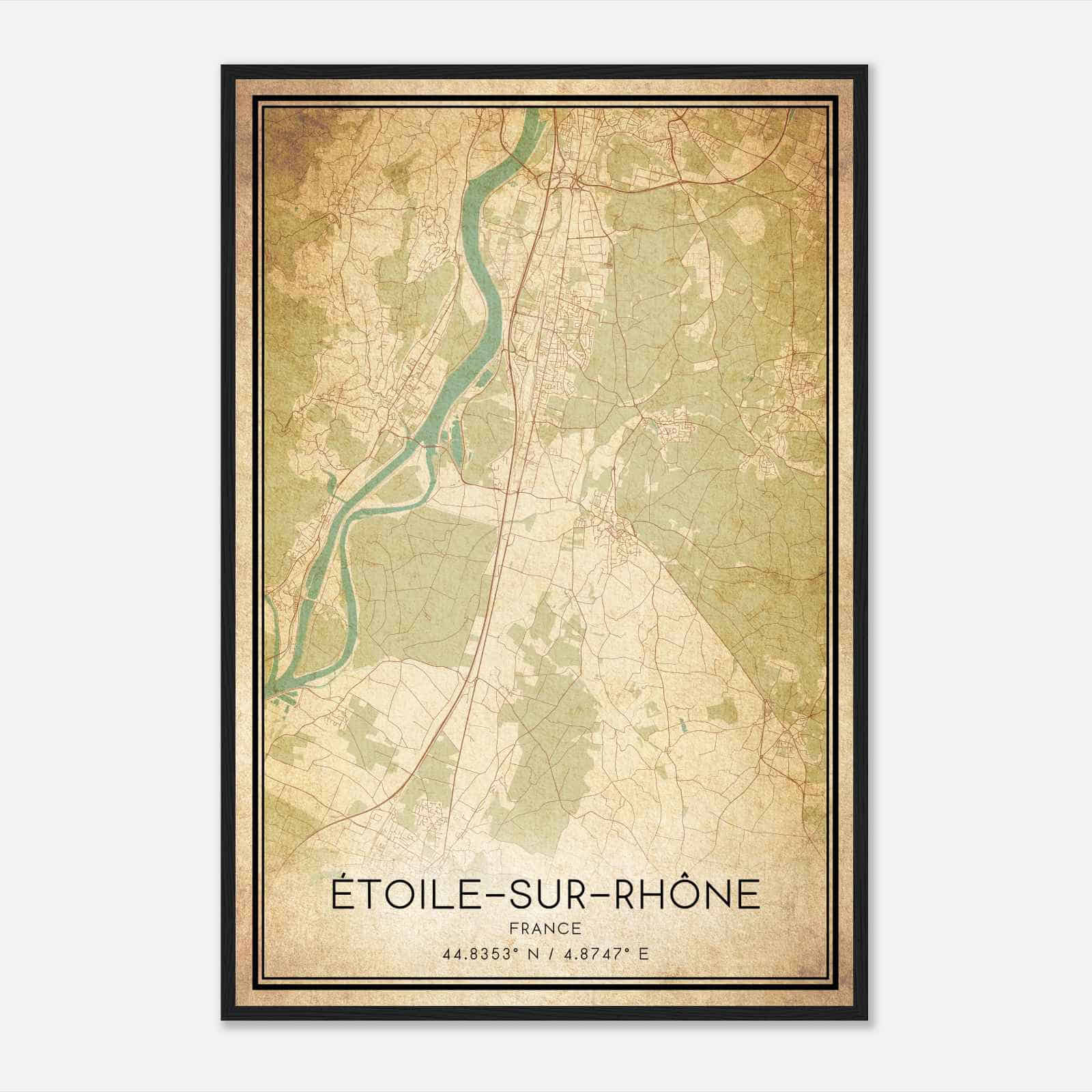 Vintage Etoile-sur-Rhone France Map Poster, Etoile-sur-Rhone City Road Wall Art Print