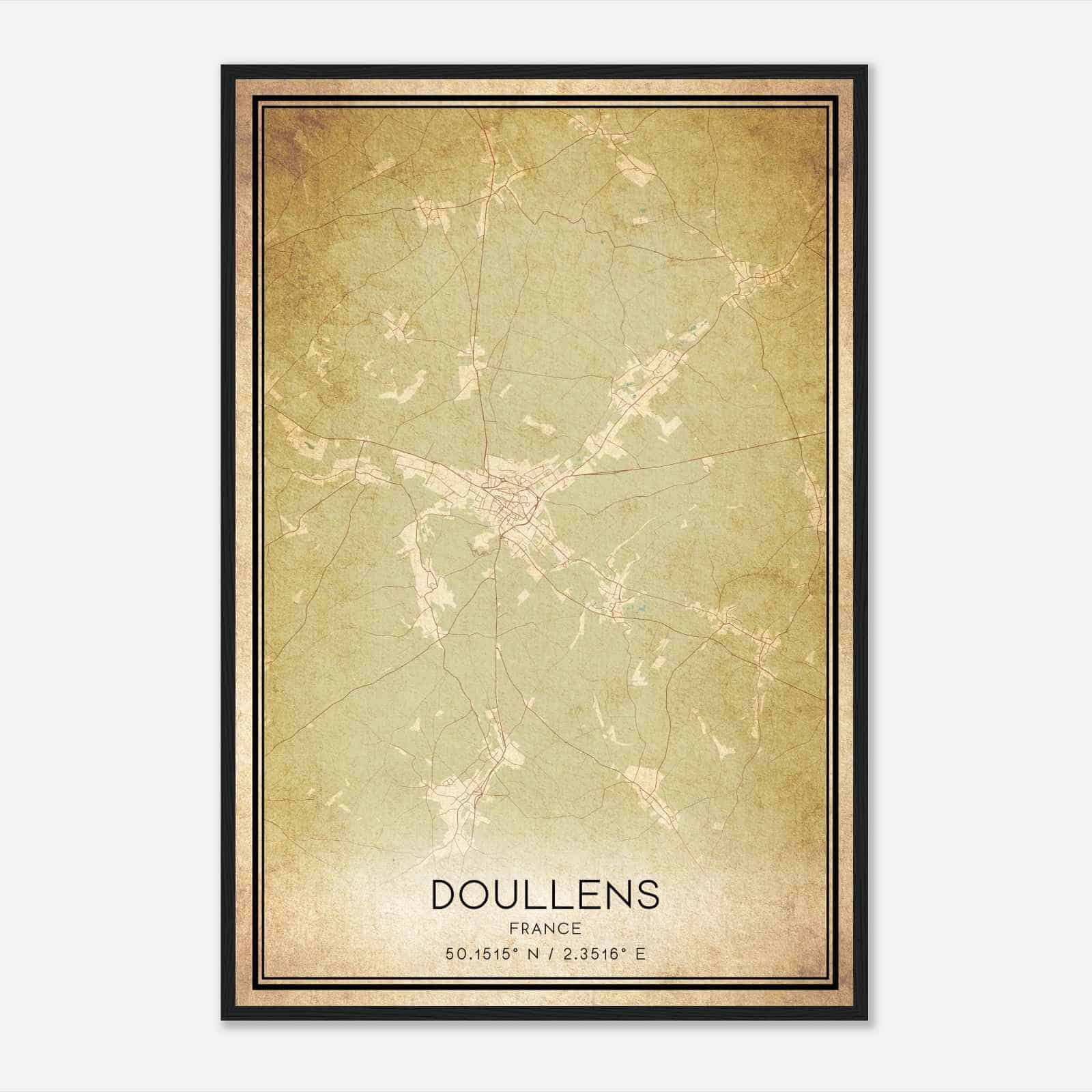 Vintage Doullens France Map Poster, Doullens City Road Wall Art Print