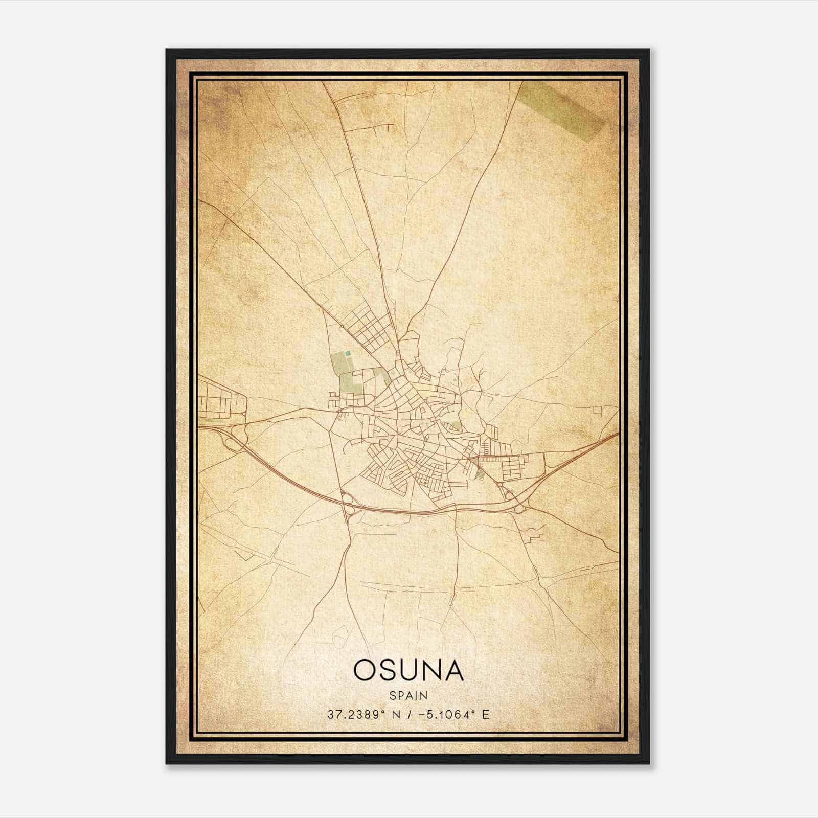Vintage Osuna Spain Map Poster, Osuna City Road Wall Art Print